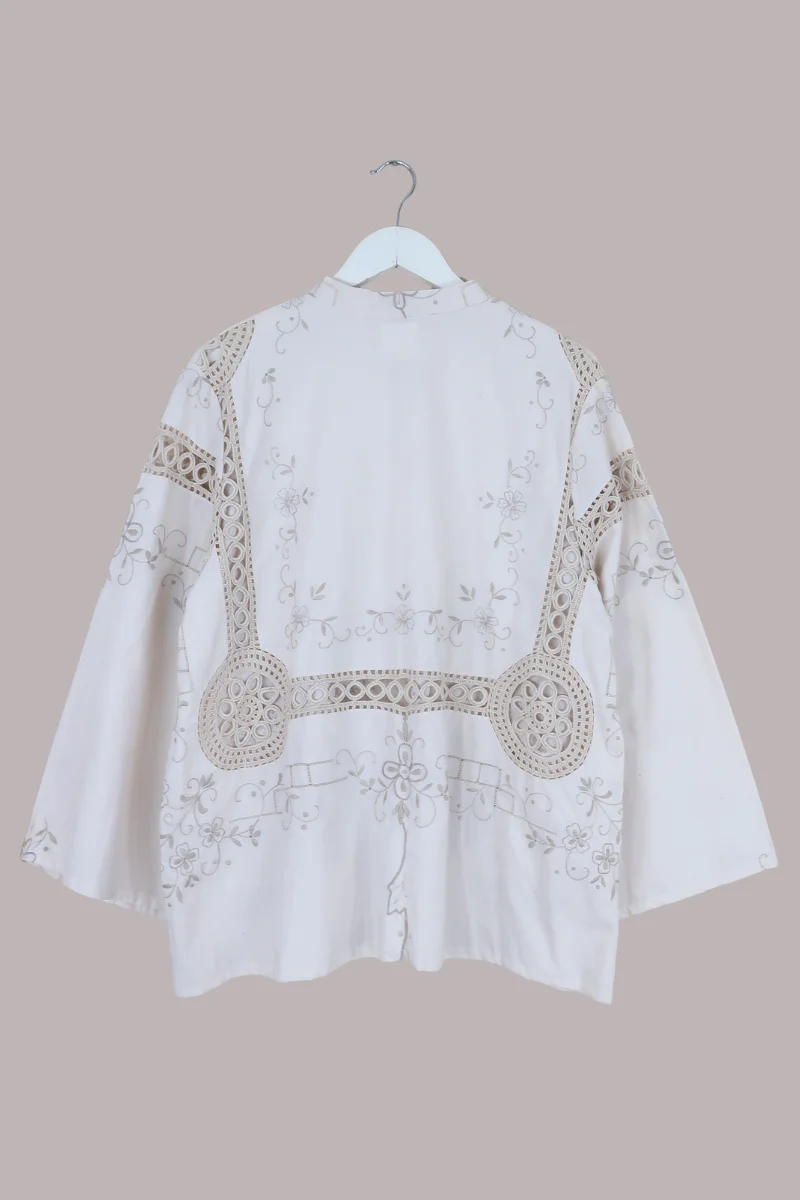 Emmeline Vintage Tablecloth Jacket in Parchment Clovers - Image 3