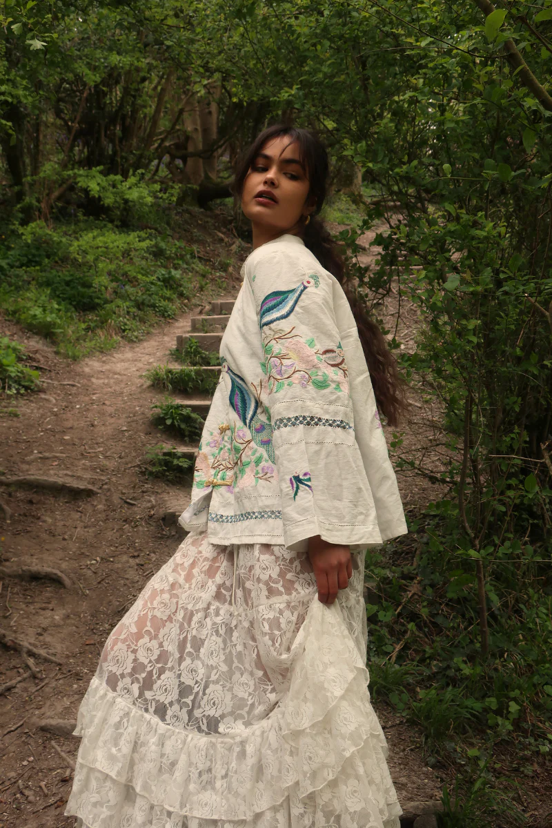 Emmeline Vintage Tablecloth Jacket in Pride of the Peacock - Image 3
