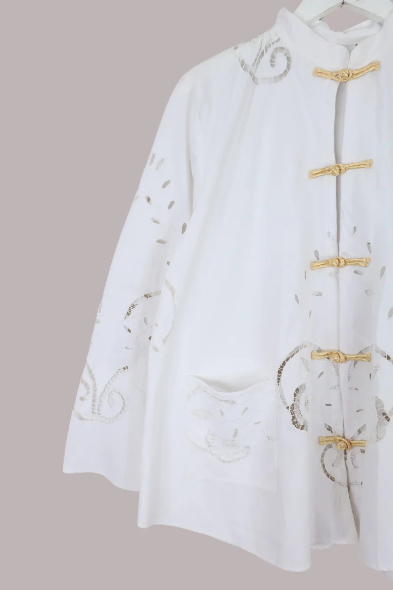 Emmeline Vintage Tablecloth Jacket in Salt White Florals - Image 2