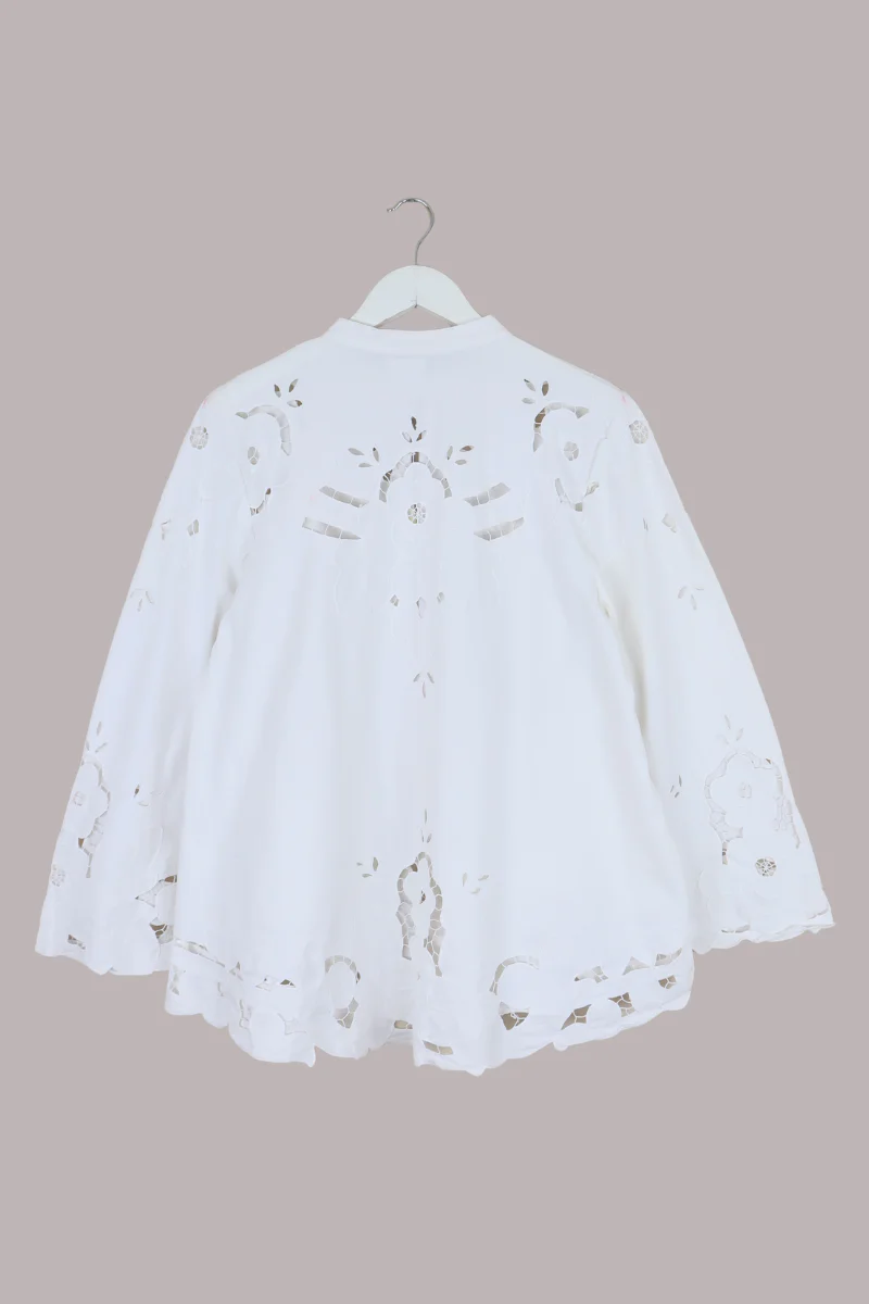 Emmeline Vintage Tablecloth Jacket in White Camelia - Image 3