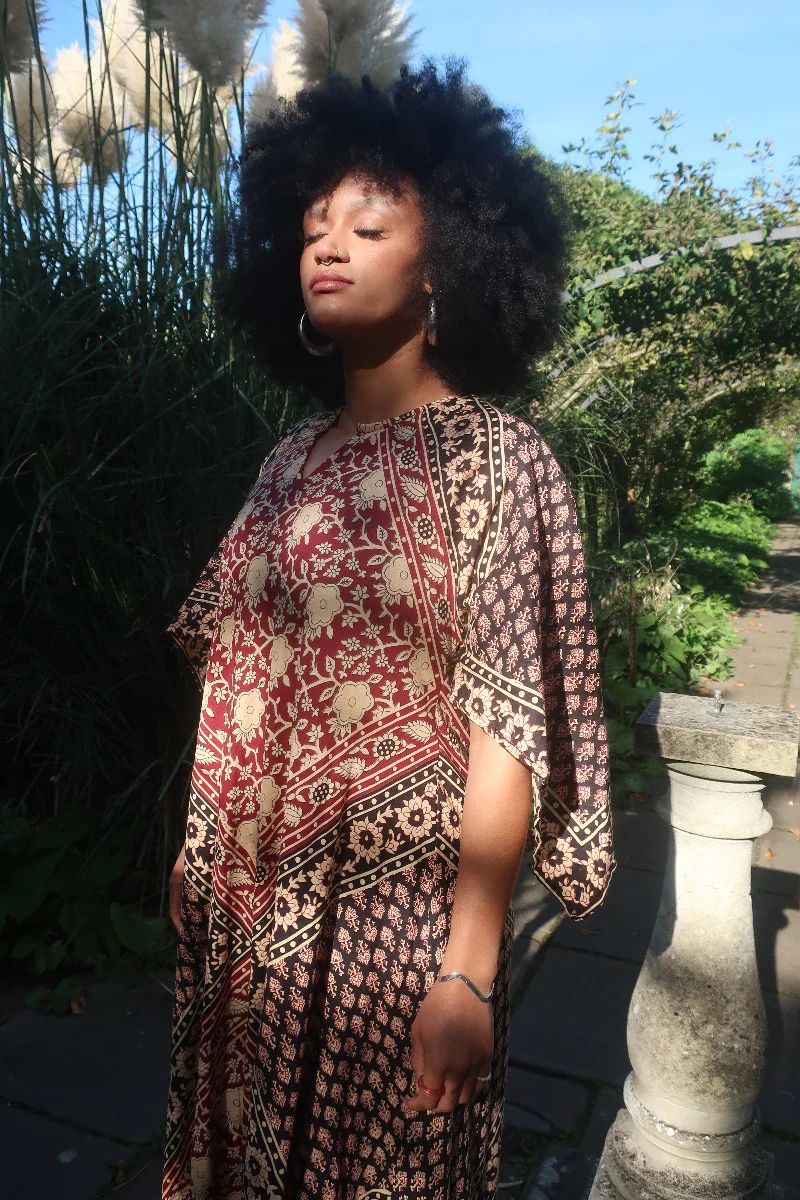 Emmylou Maxi Dress in Cherry Red & Black Patchwork Block Print - Image 3
