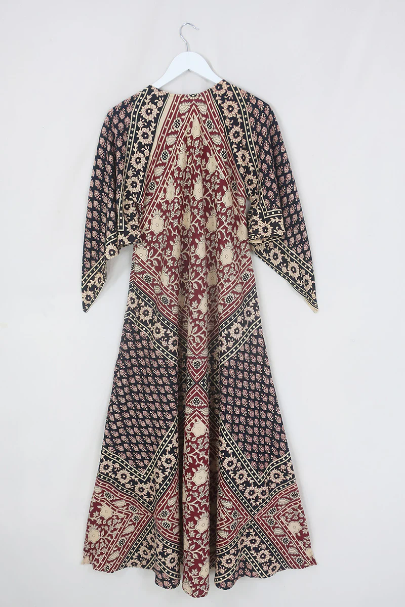 Emmylou Maxi Dress in Cherry Red & Black Patchwork Block Print - Image 5