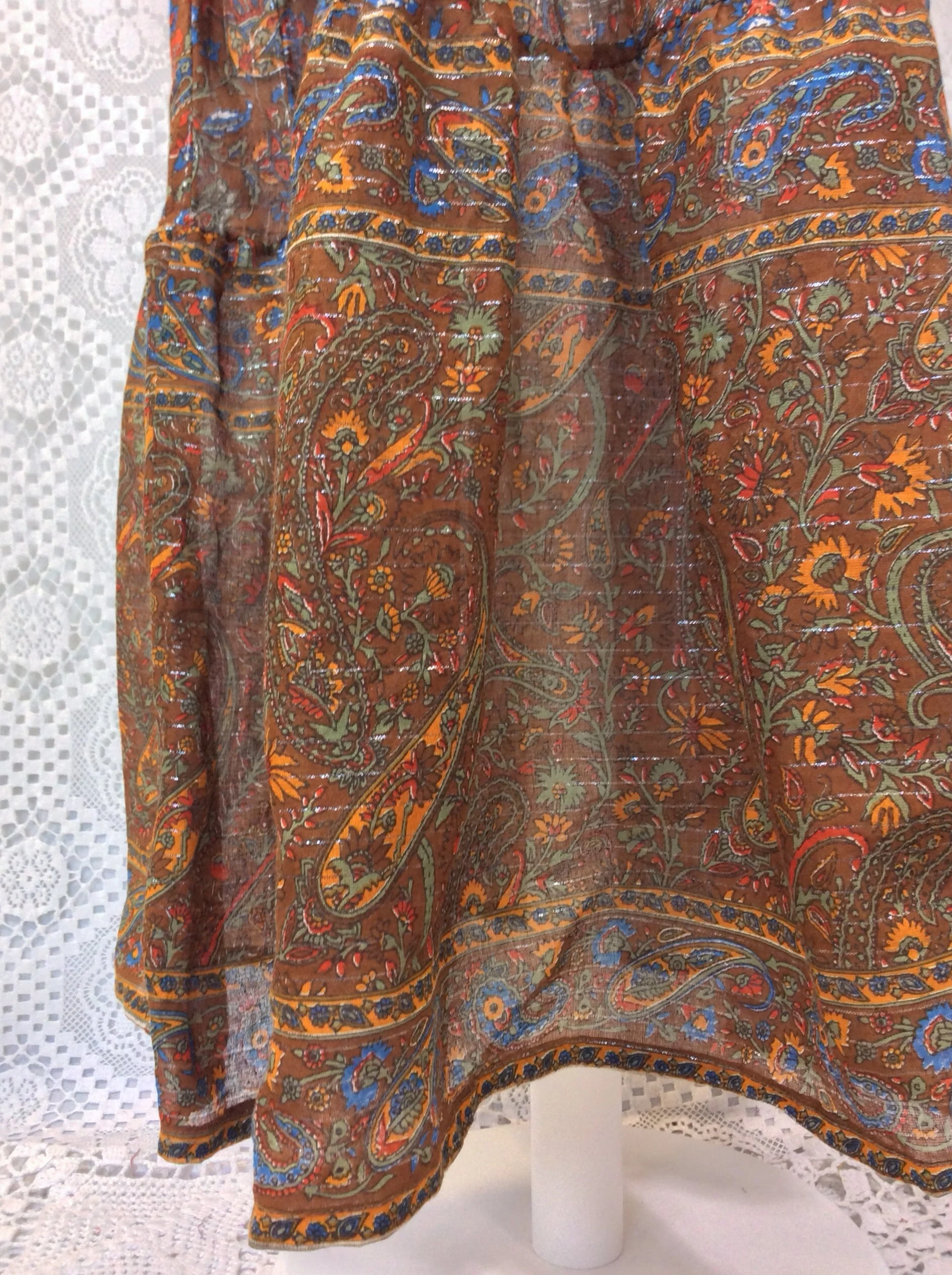 SALE Florence Dress - Sparkly Indian Cotton Smock Dress - Chestnut & Cobalt Floral Paisley - Size XS - Image 10