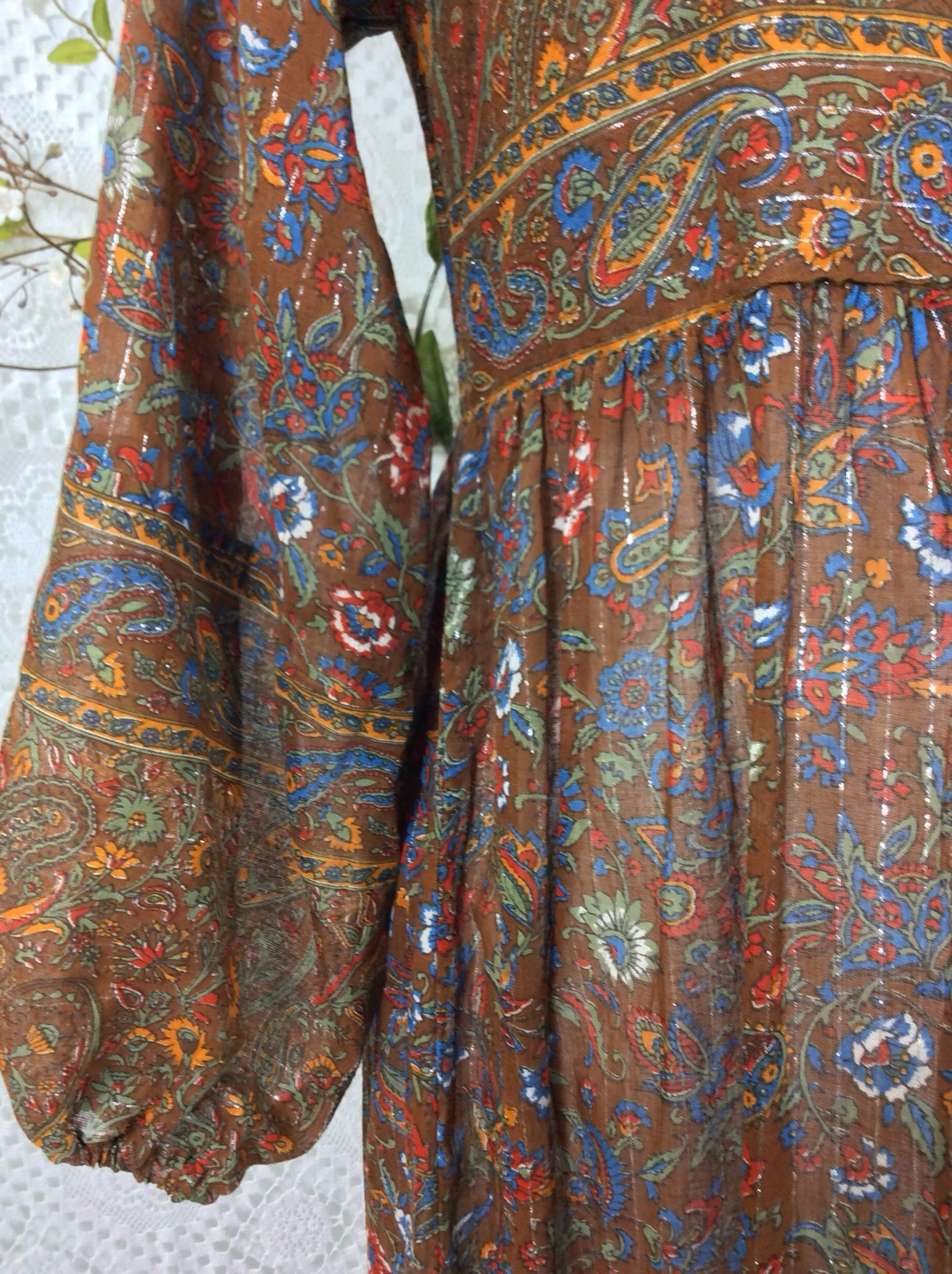 SALE Florence Dress - Sparkly Indian Cotton Smock Dress - Chestnut & Cobalt Floral Paisley - Size XS - Image 8
