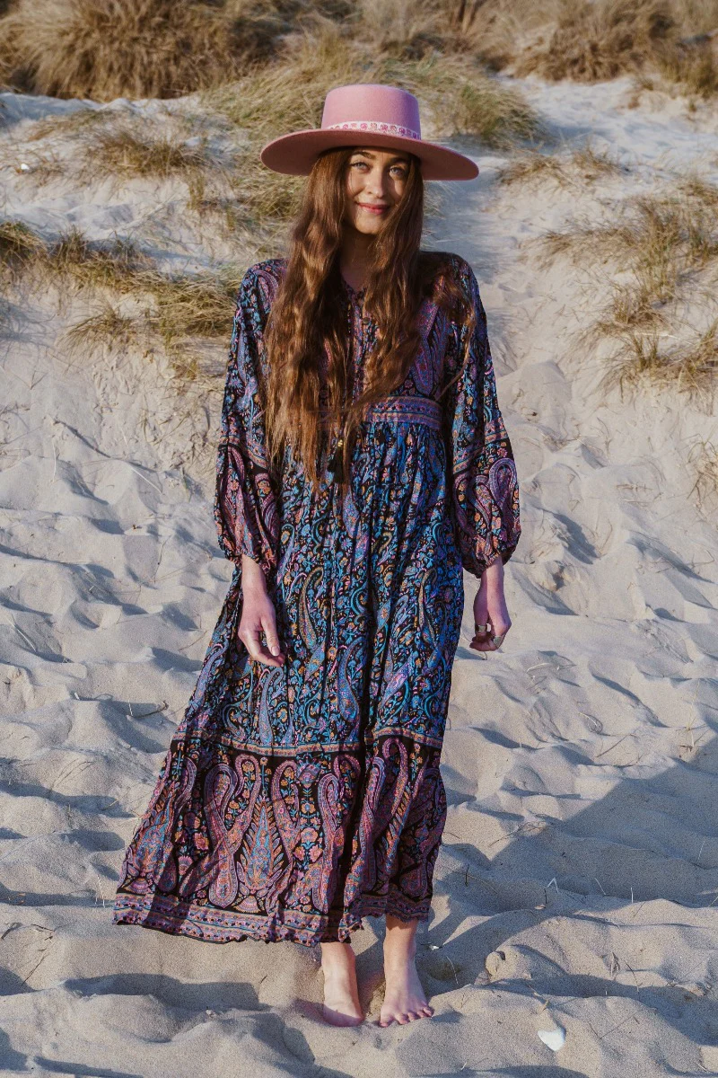 Florence Maxi Dress in Midnight Sapphire Paisley Floral