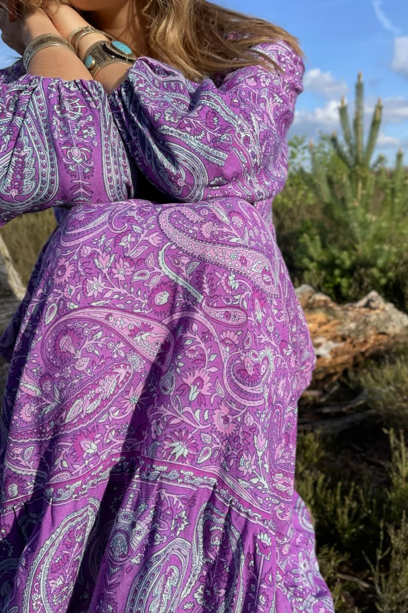 Florence Maxi Dress in Orchid Purple Paisley Floral - Image 3