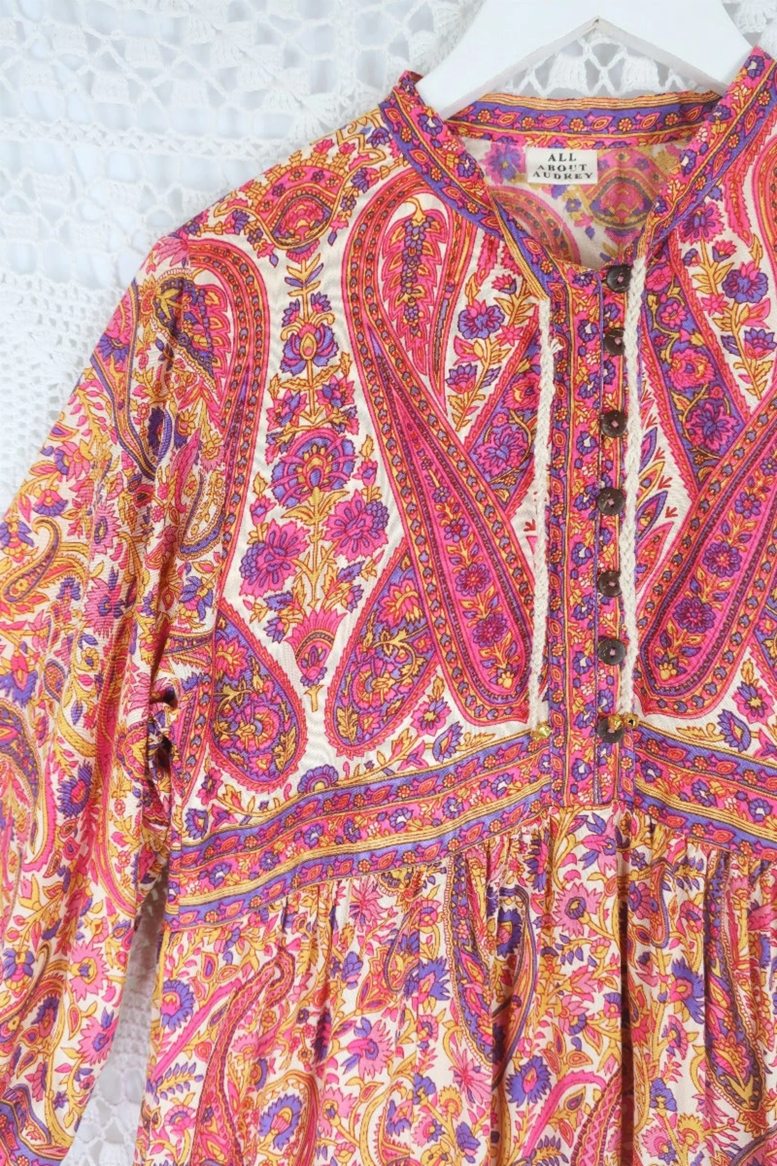 Florence Midi Dress in Ivory & Violet Rose Paisley Floral - Image 3