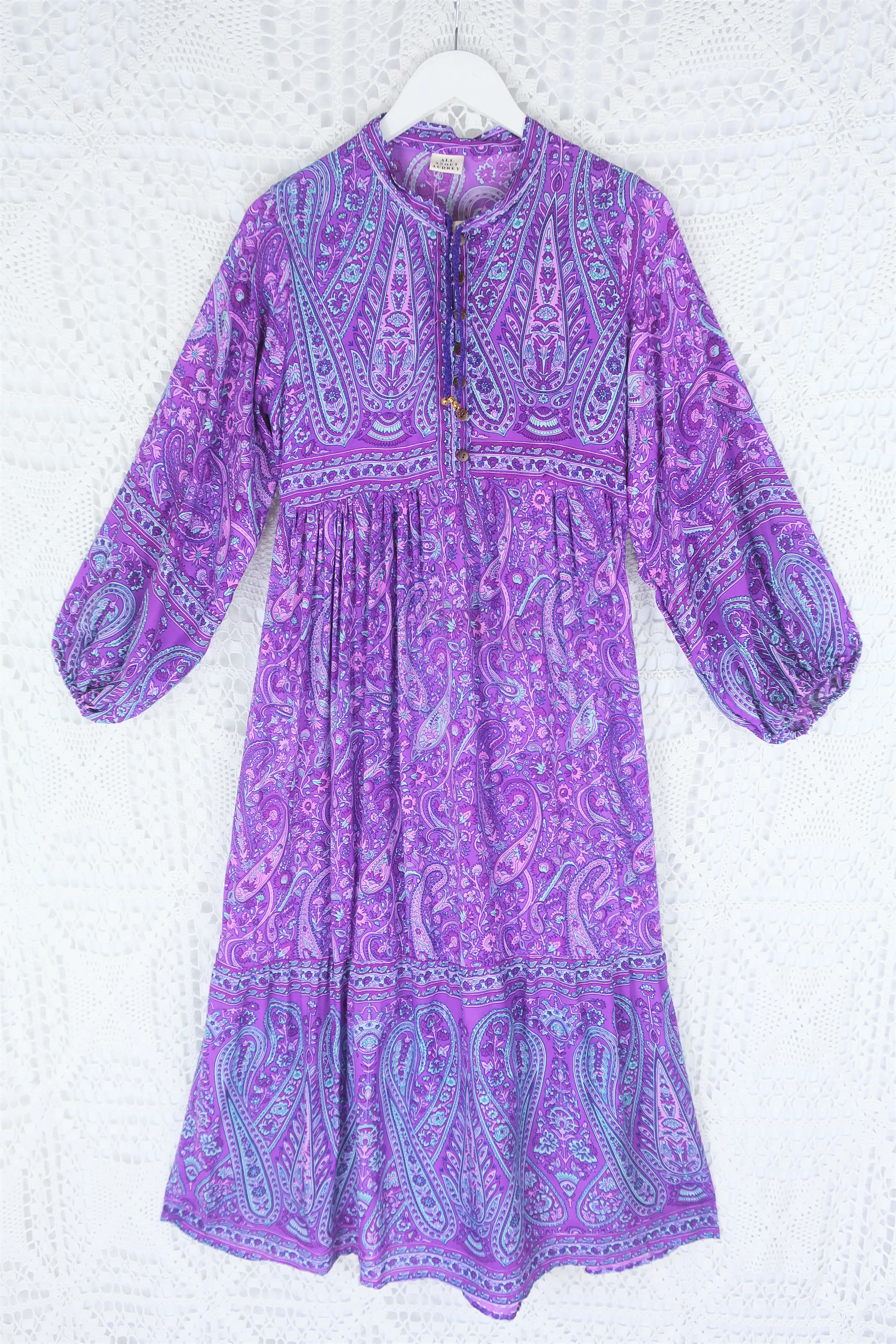 Florence Midi Dress in Orchid Purple Paisley Floral - Image 2