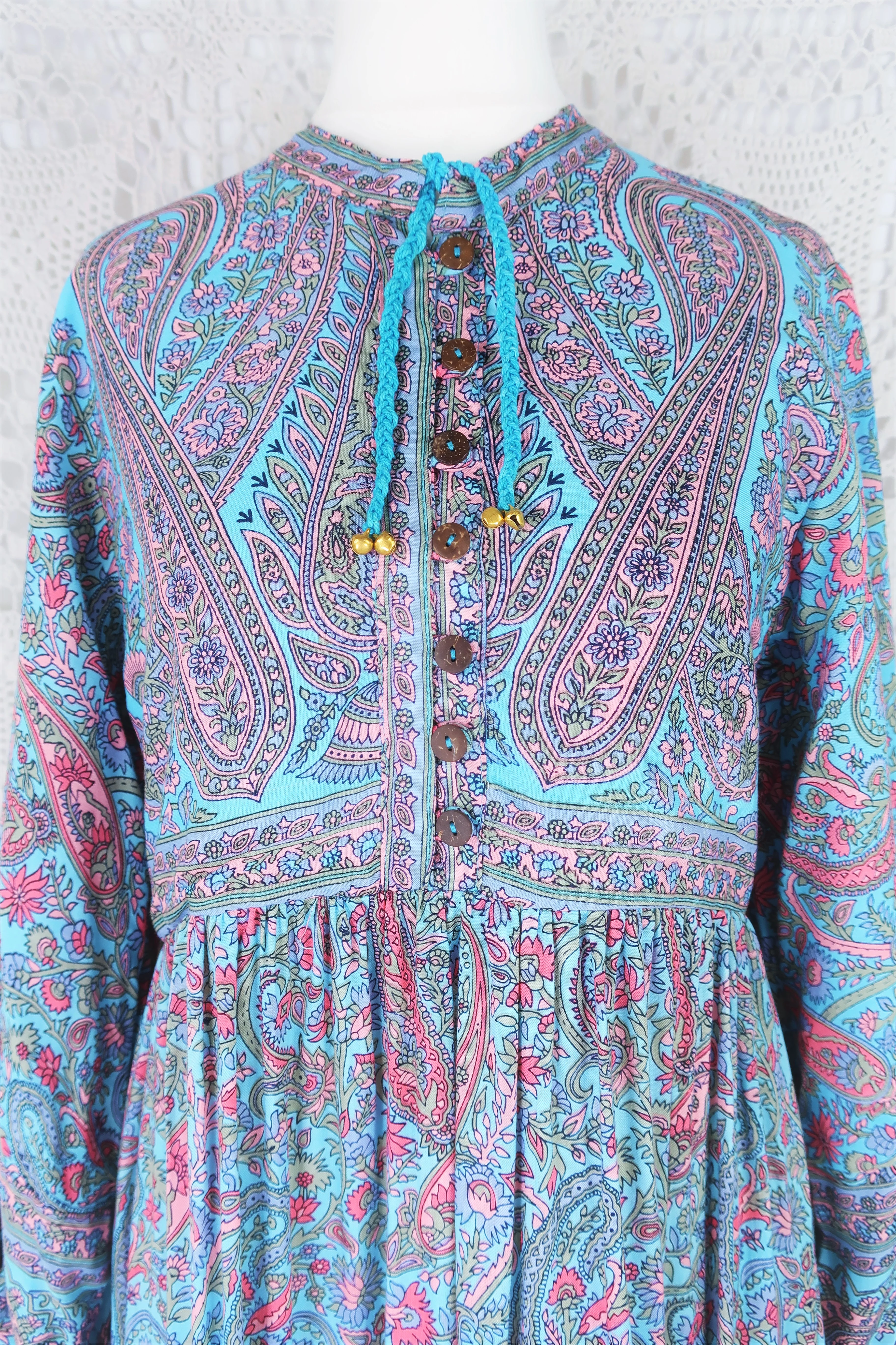 Florence Midi Dress in Powder Blue & Peach Paisley Floral - Image 6