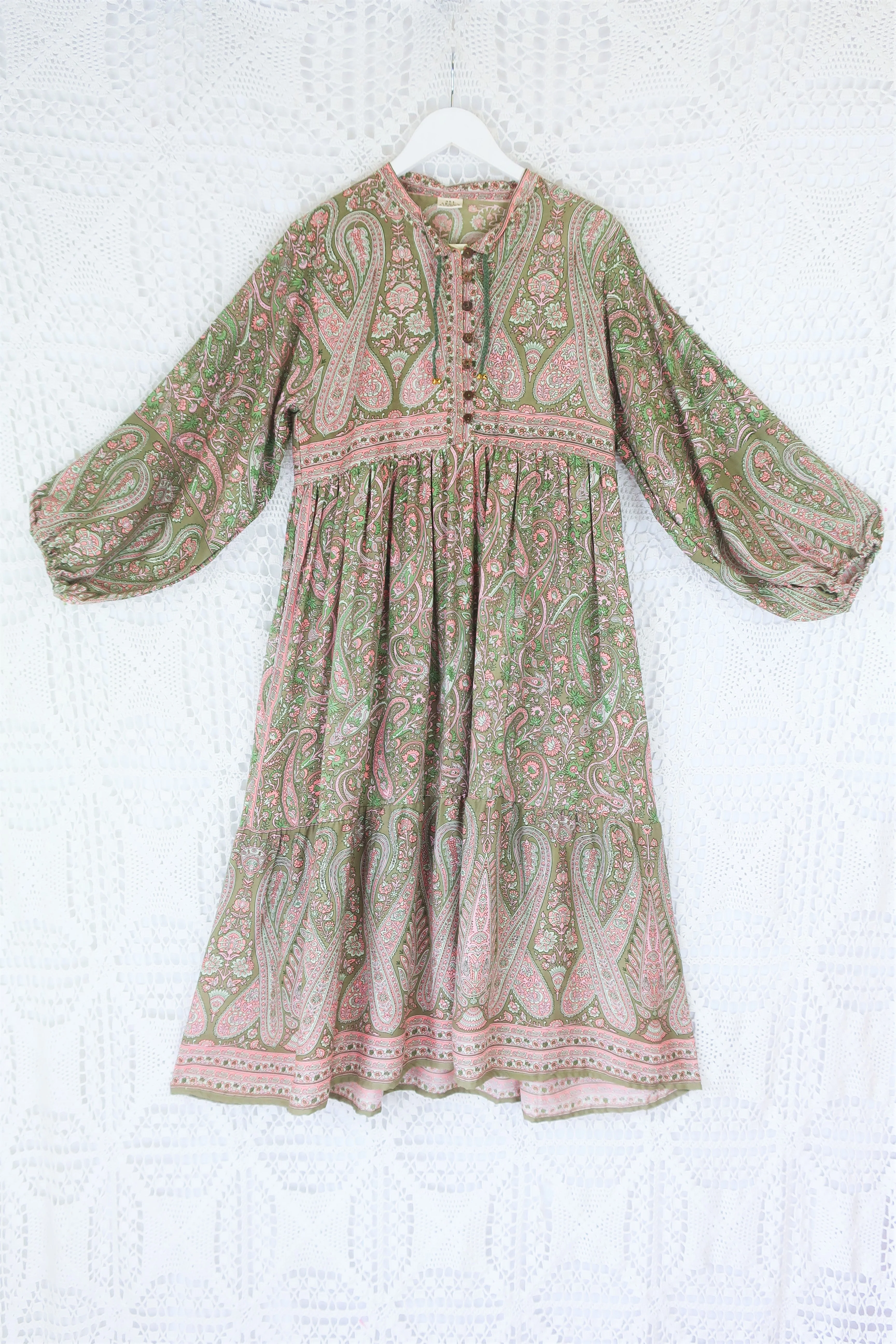 Florence Midi Dress in Sage & Blush Paisley Floral - Image 2