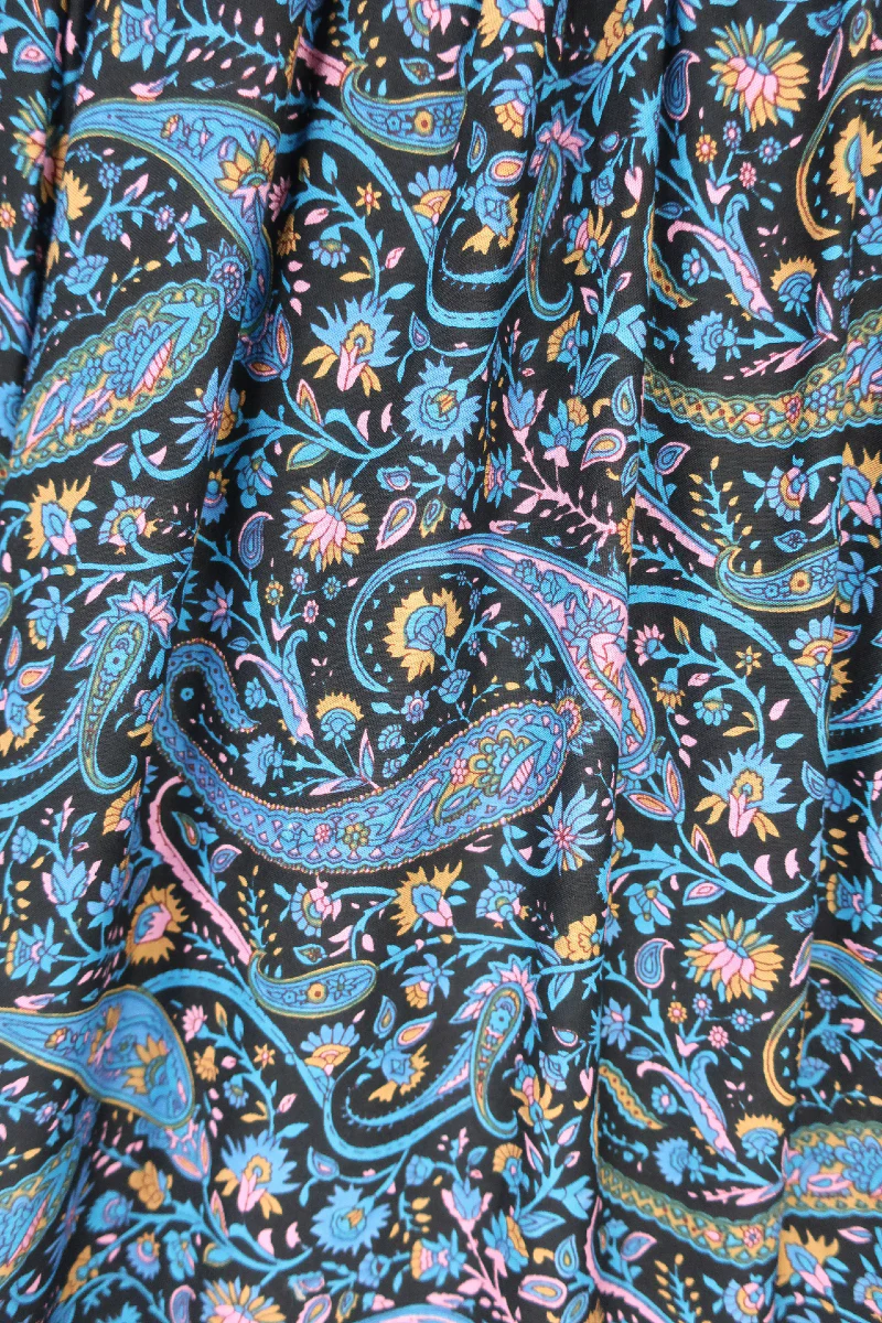 Florence Mini Dress in Midnight Sapphire Paisley Floral - Image 5