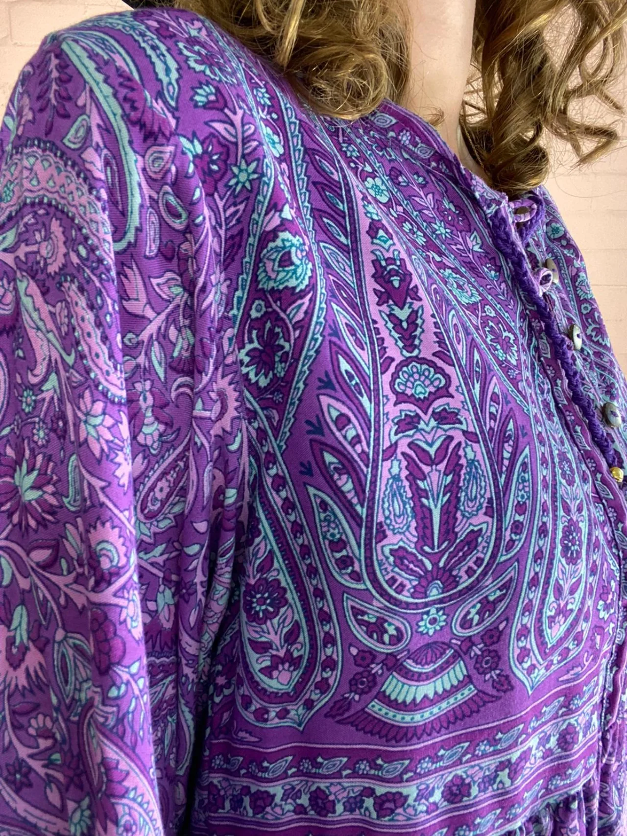 Florence Mini Dress in Orchid Purple Paisley Floral - Image 3