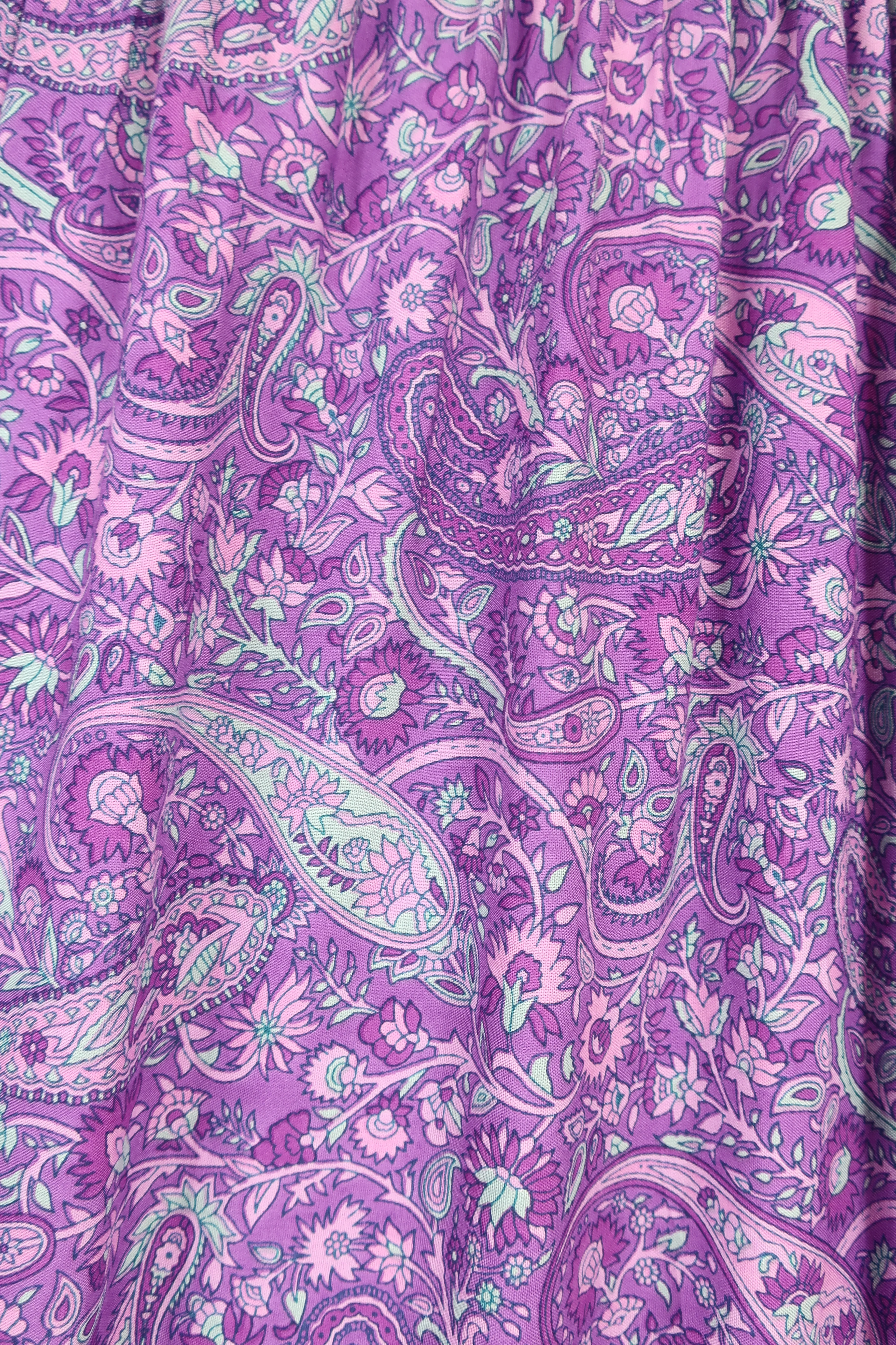 Florence Mini Dress in Orchid Purple Paisley Floral - Image 6