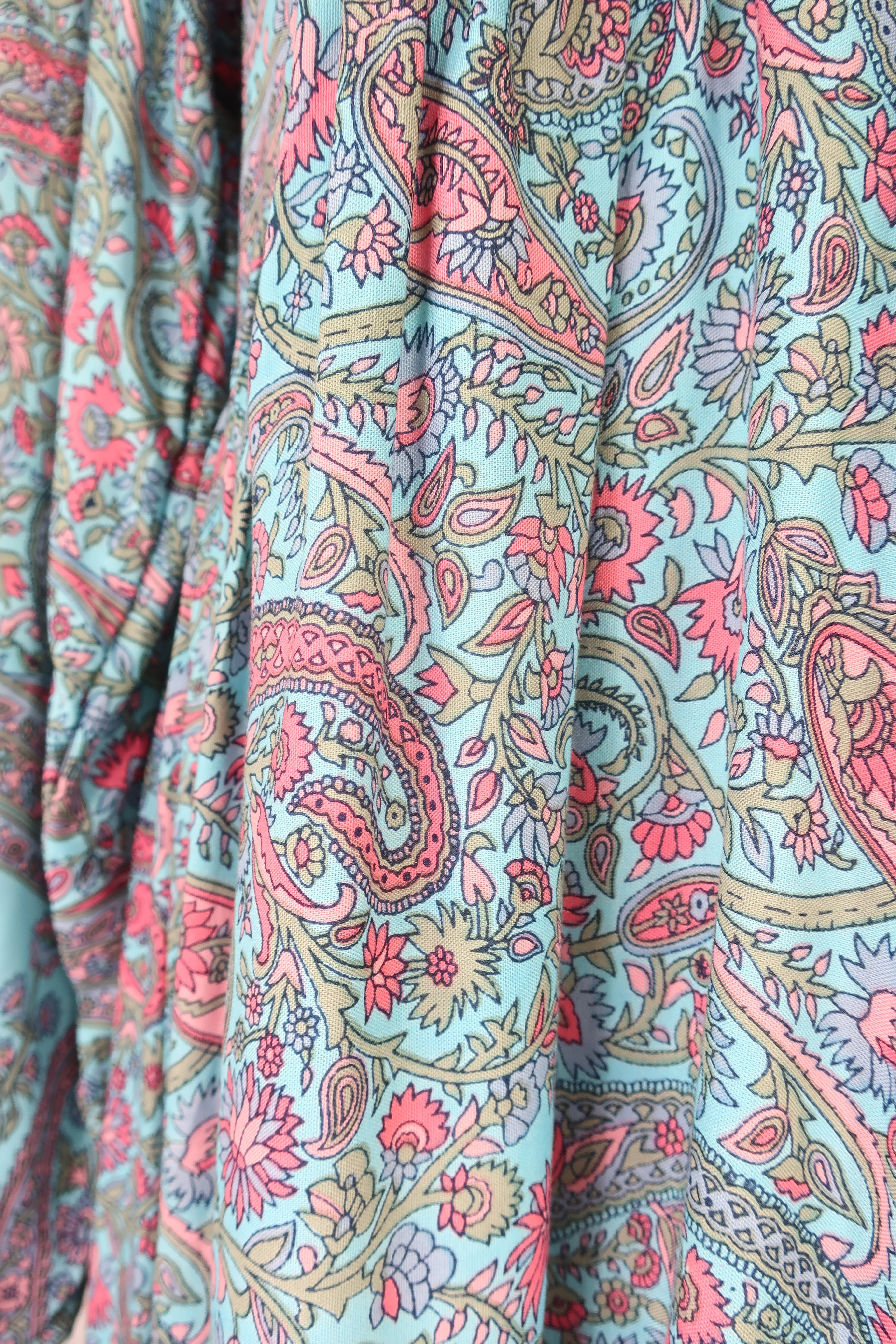 Florence Mini Dress in Powder Blue & Peach Paisley Floral - Image 4