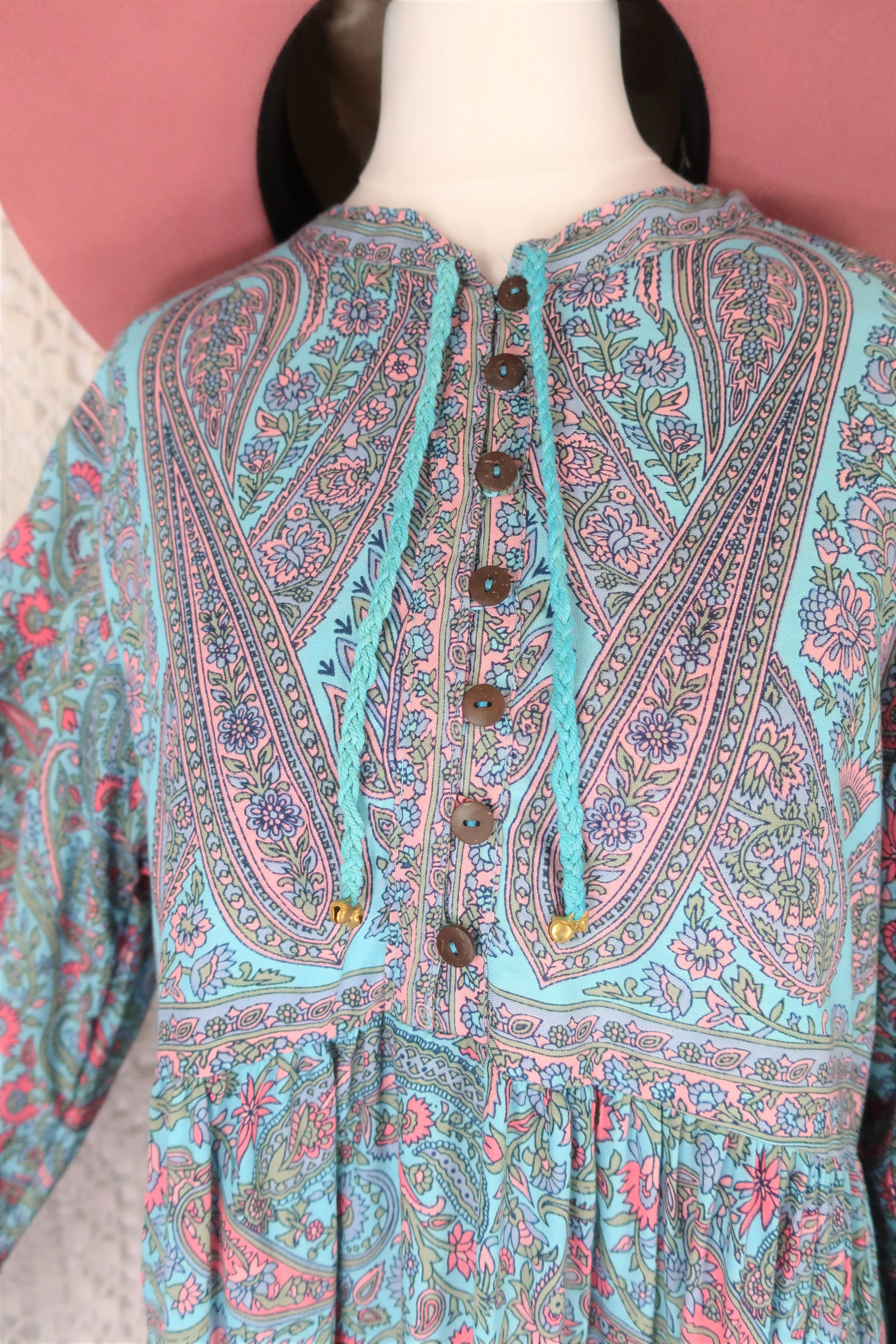 Florence Mini Dress in Powder Blue & Peach Paisley Floral - Image 5
