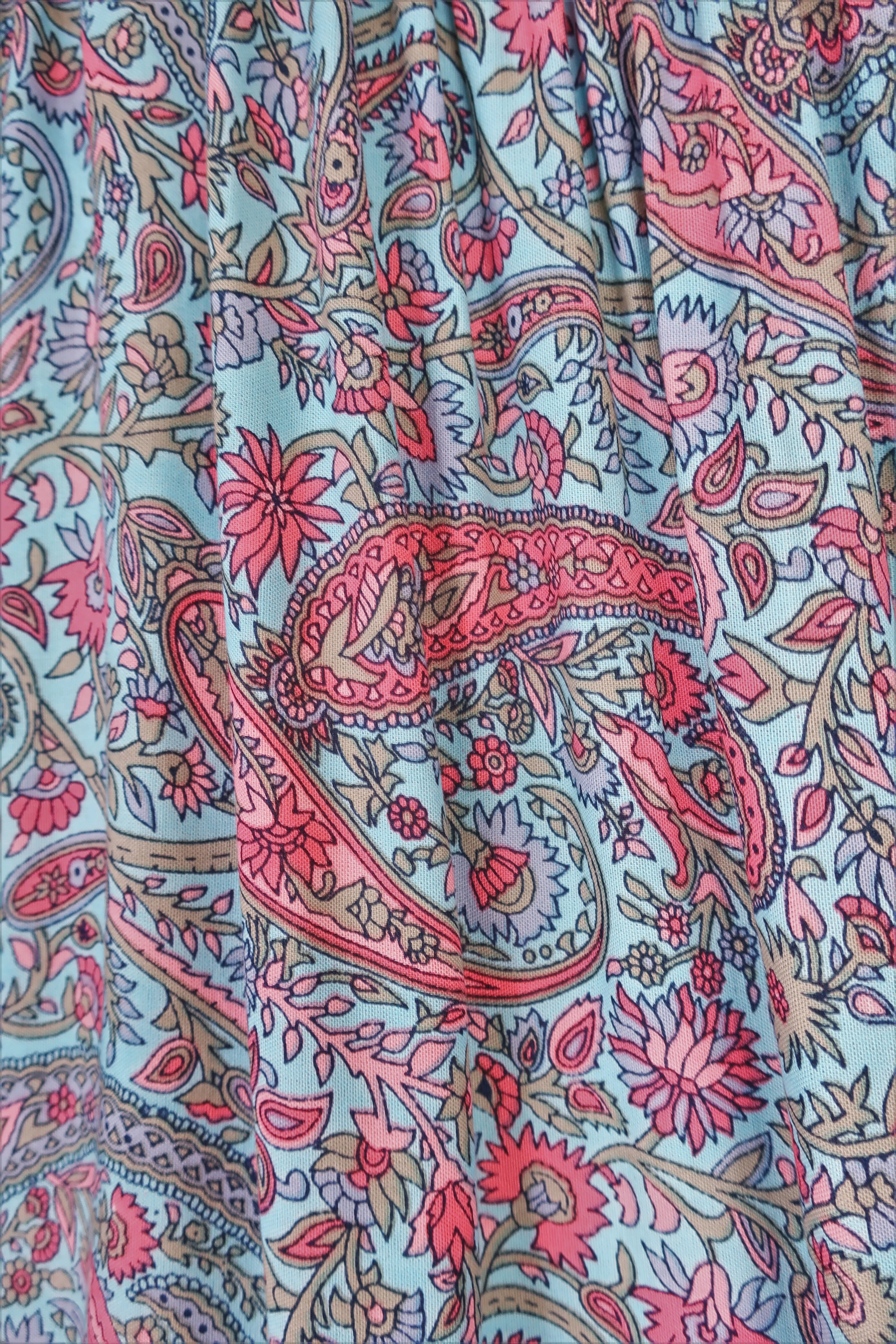Florence Mini Dress in Powder Blue & Peach Paisley Floral - Image 6