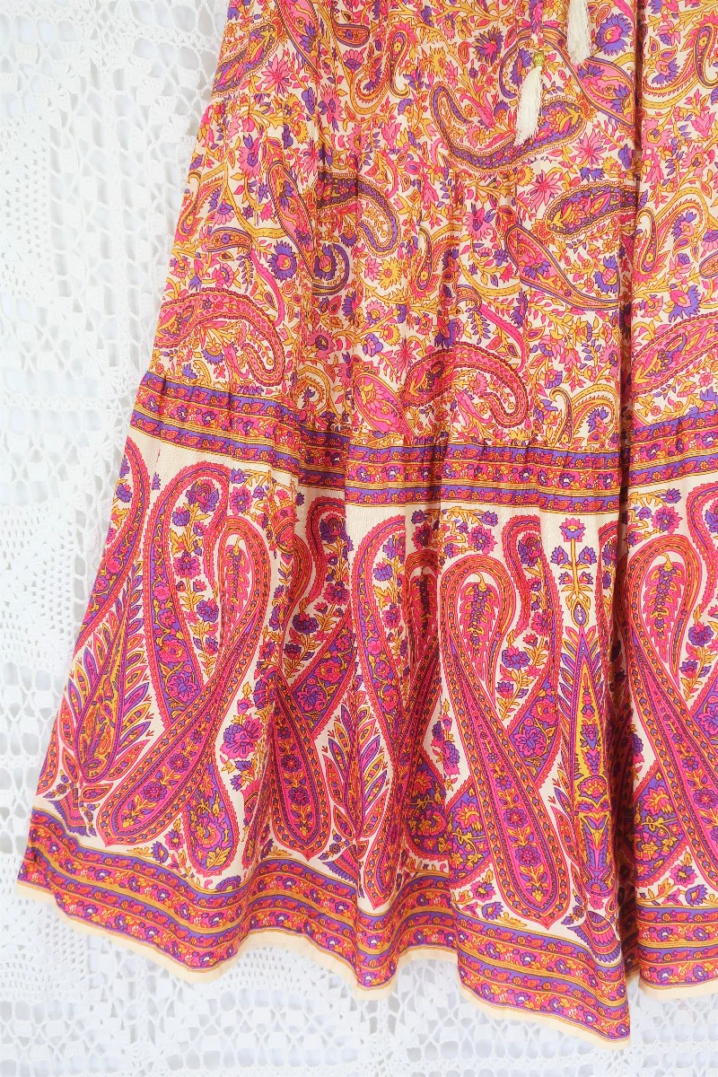Florence Prairie Skirt in Ivory & Violet Rose Paisley - Free Size - Image 4