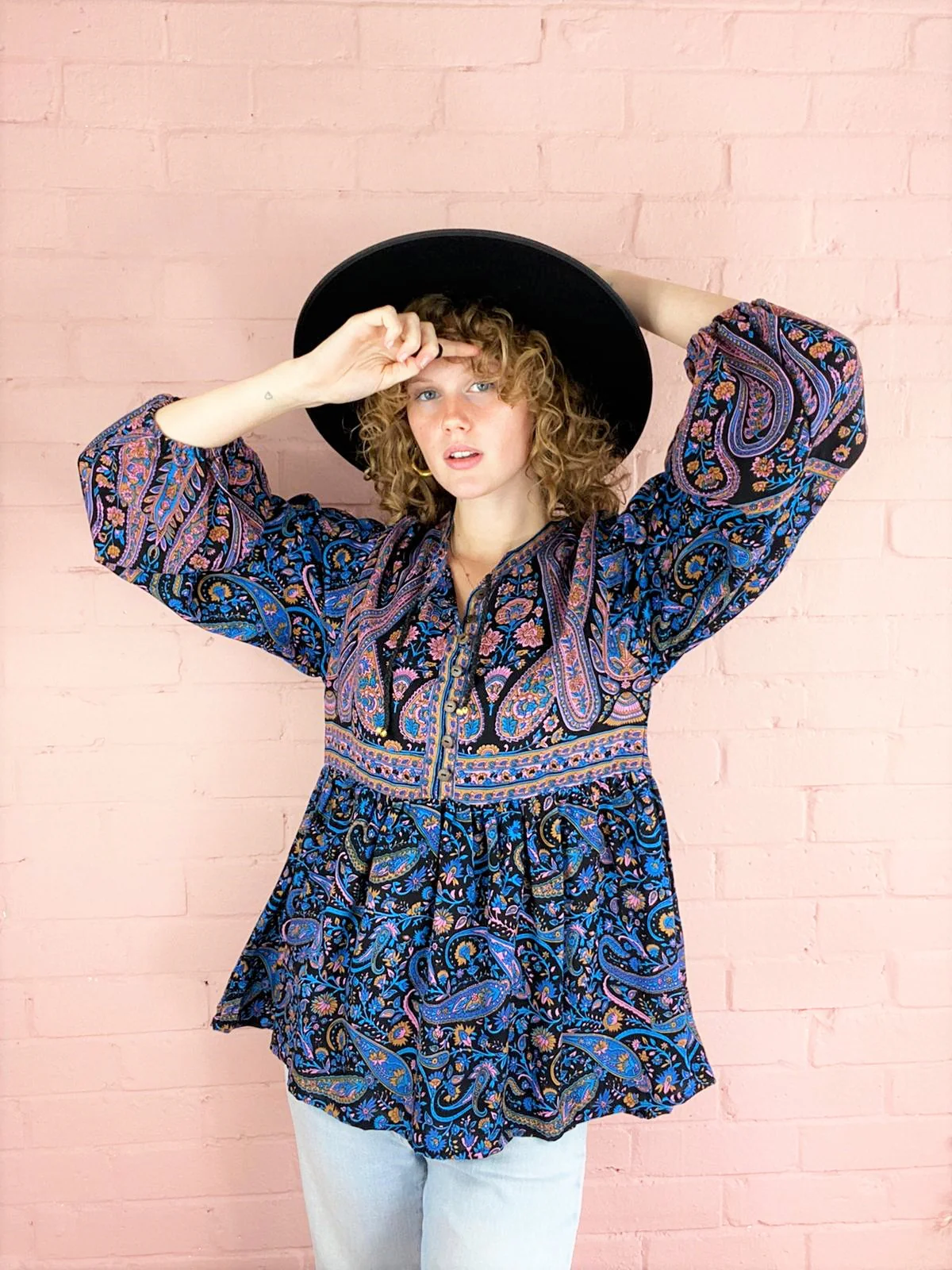 Florence Smock Top in Midnight Sapphire Paisley Floral - Image 3