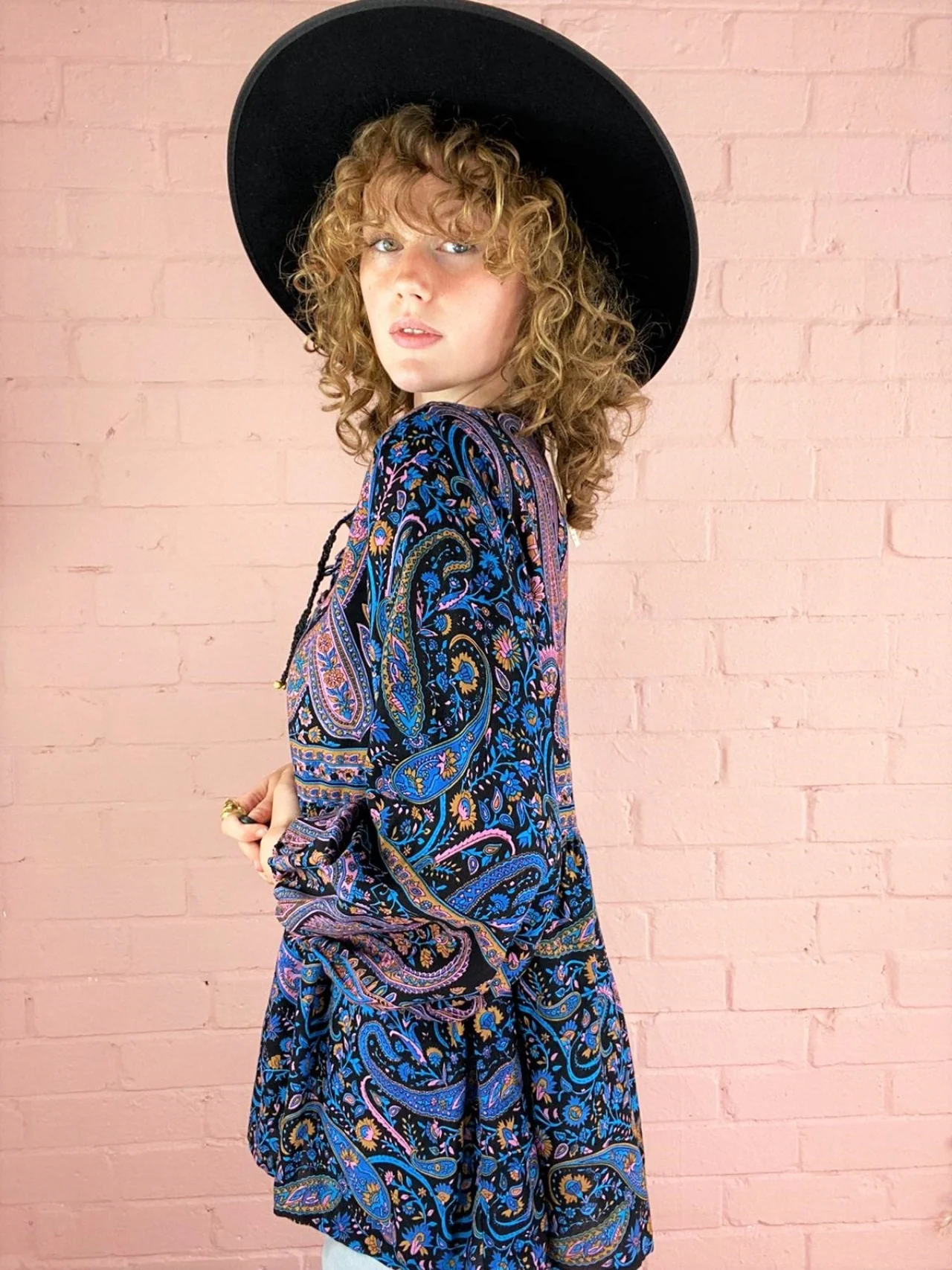 Florence Smock Top in Midnight Sapphire Paisley Floral - Image 7