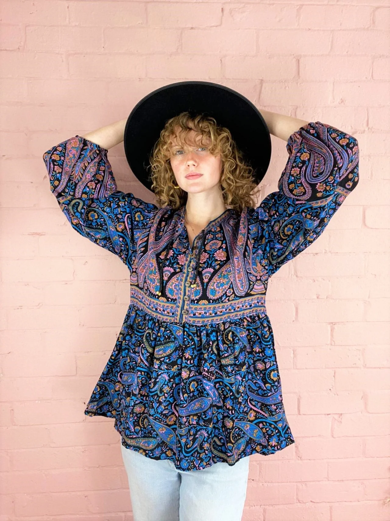 Florence Smock Top in Midnight Sapphire Paisley Floral - Image 8