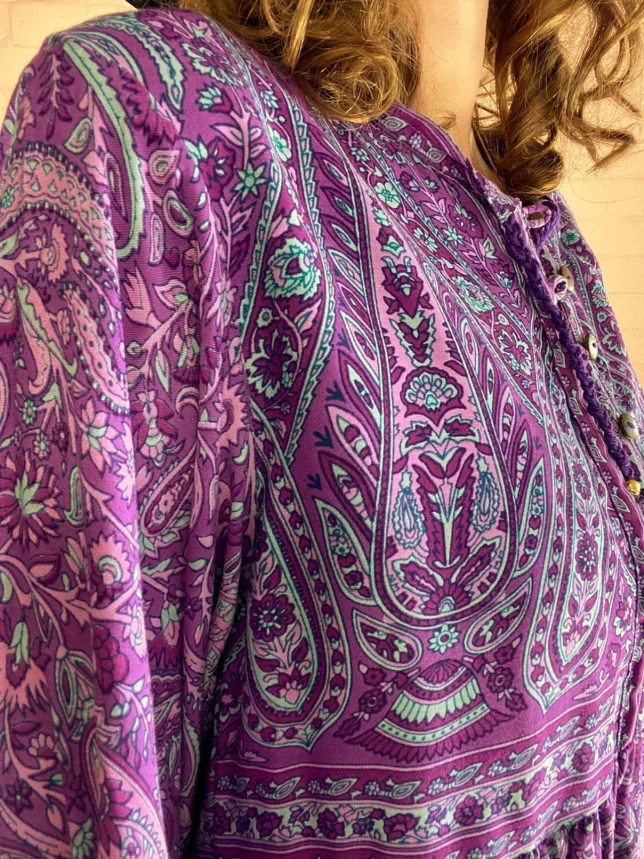 Florence Smock Top in Orchid Purple Paisley Floral - Image 5