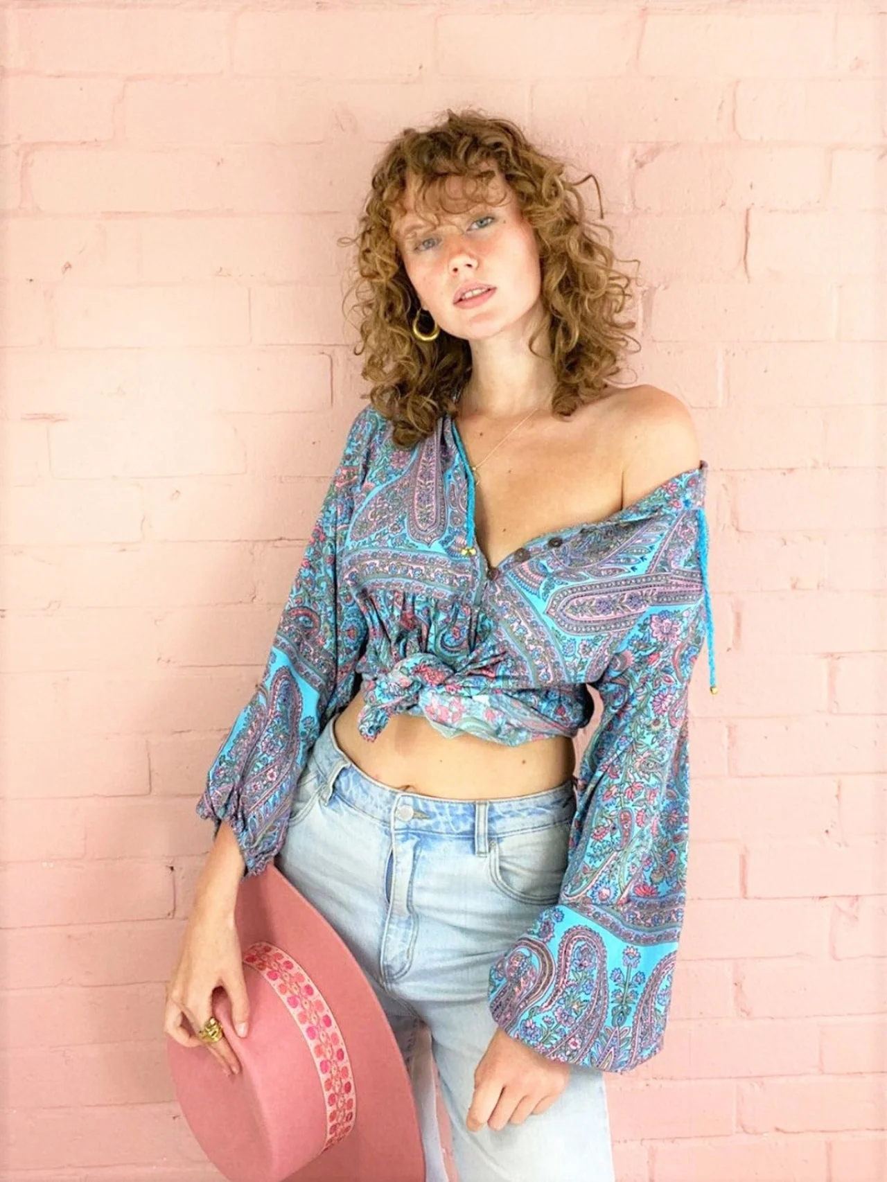 Florence Smock Top in Powder Blue & Peach Paisley Floral - Image 8