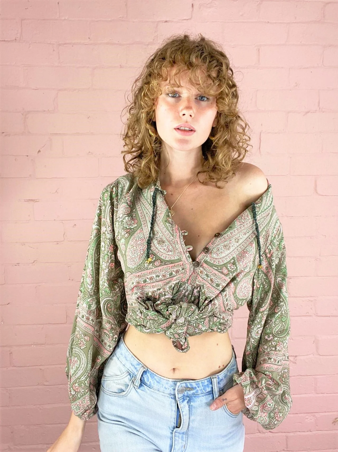 Florence Smock Top in Sage & Blush Paisley Floral - Image 3