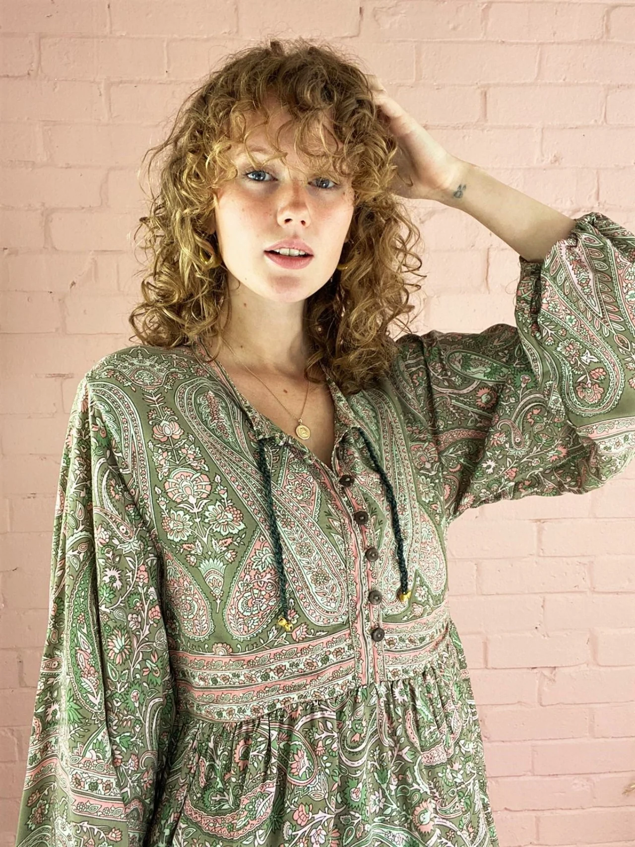 Florence Smock Top in Sage & Blush Paisley Floral - Image 4