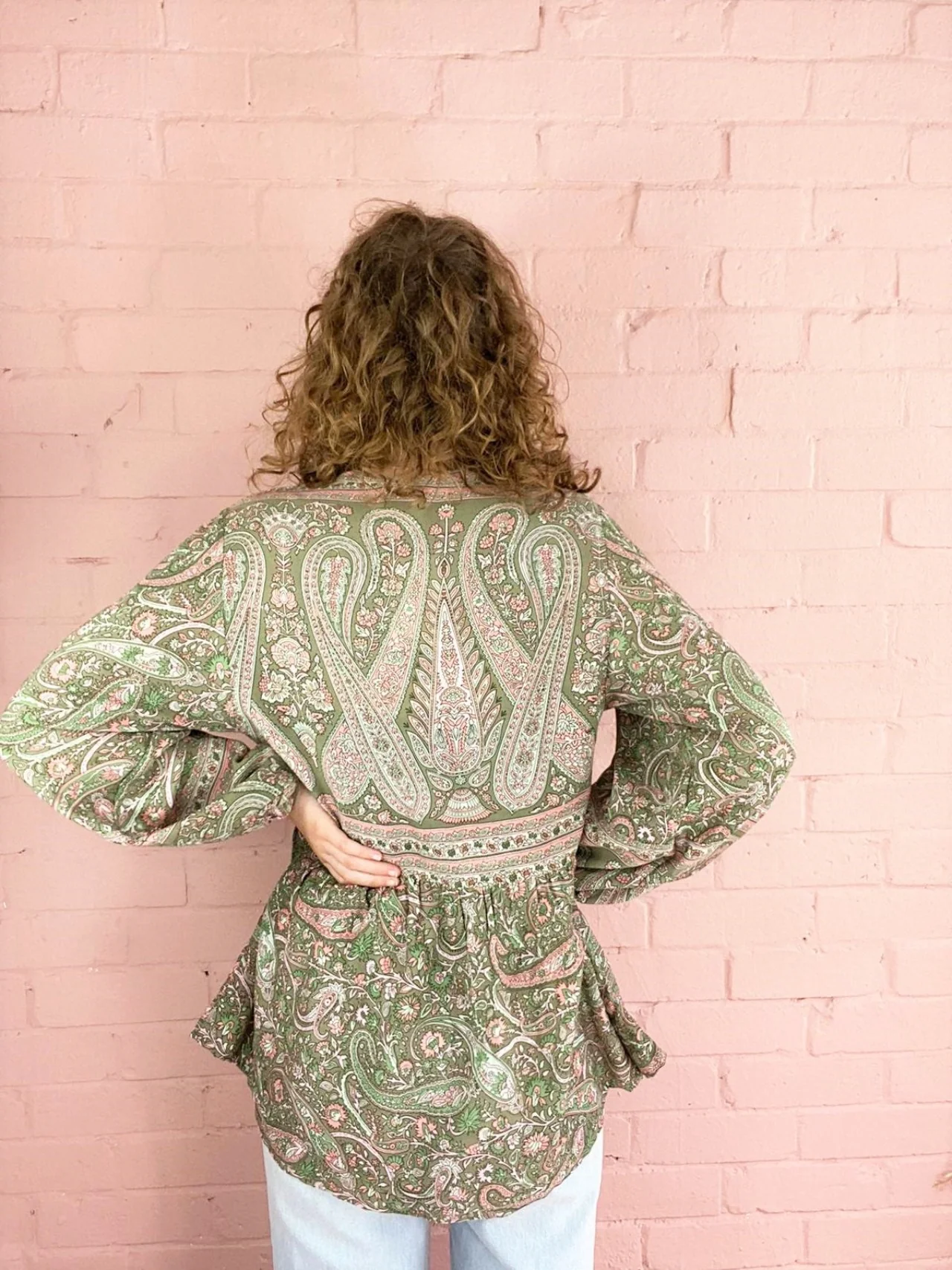 Florence Smock Top in Sage & Blush Paisley Floral - Image 6