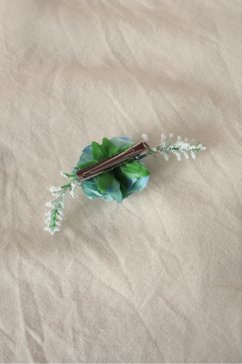Duet Of Aqua Roses Flower Barrette - Image 3