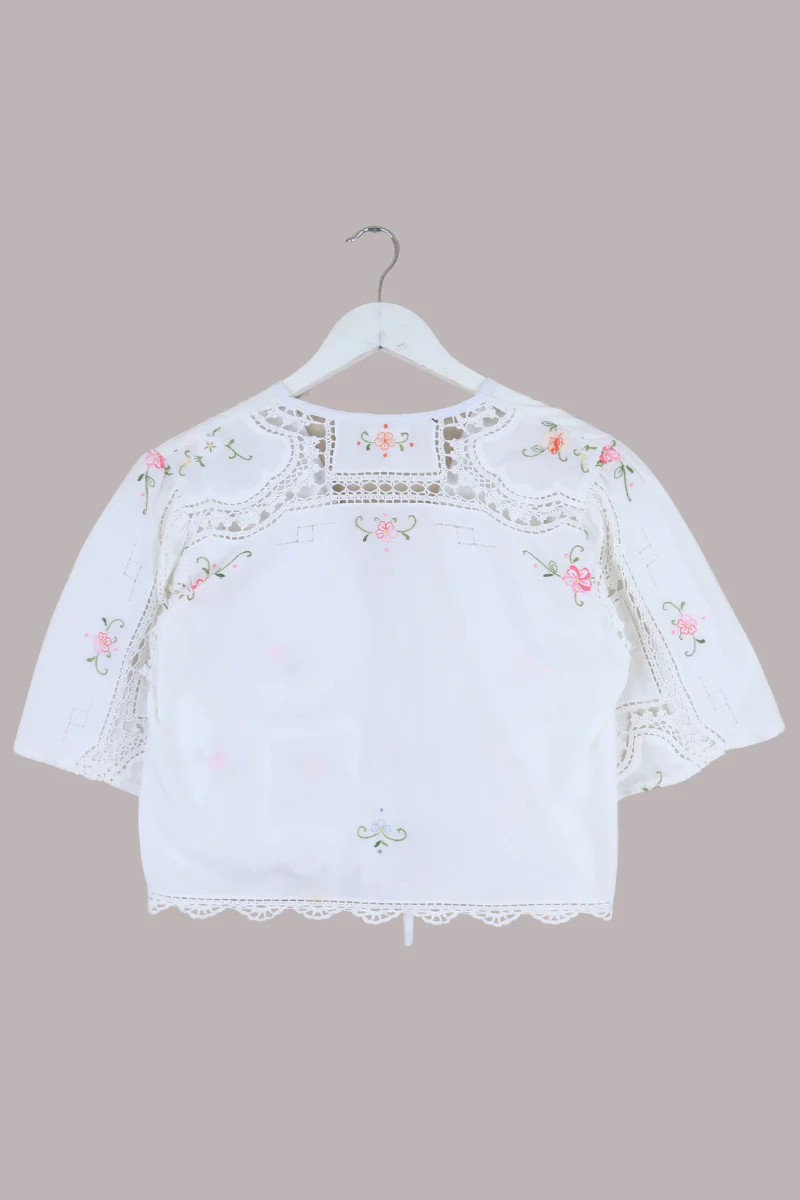 Francesca Vintage Tablecloth Cropped Blouse in Dainty Petal Pink - Free Size - Image 3