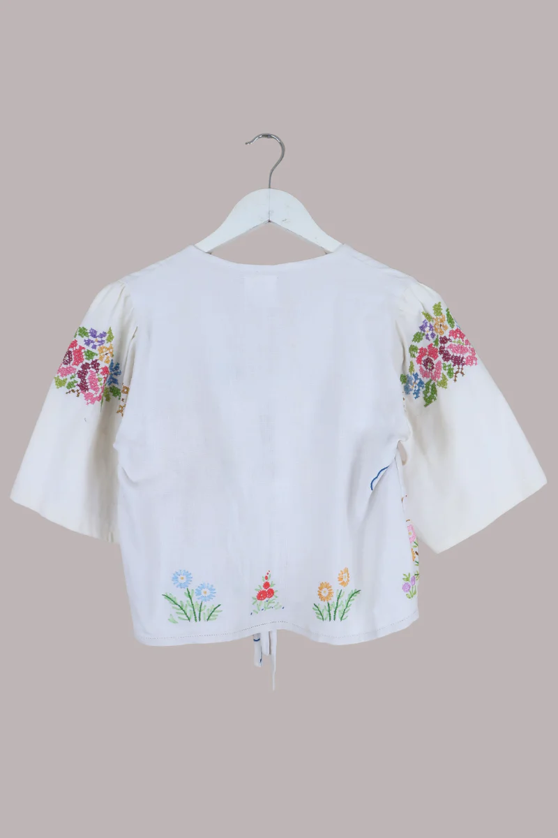 Francesca Vintage Tablecloth Cropped Blouse in Ladies Of The Garden - Free Size - Image 2