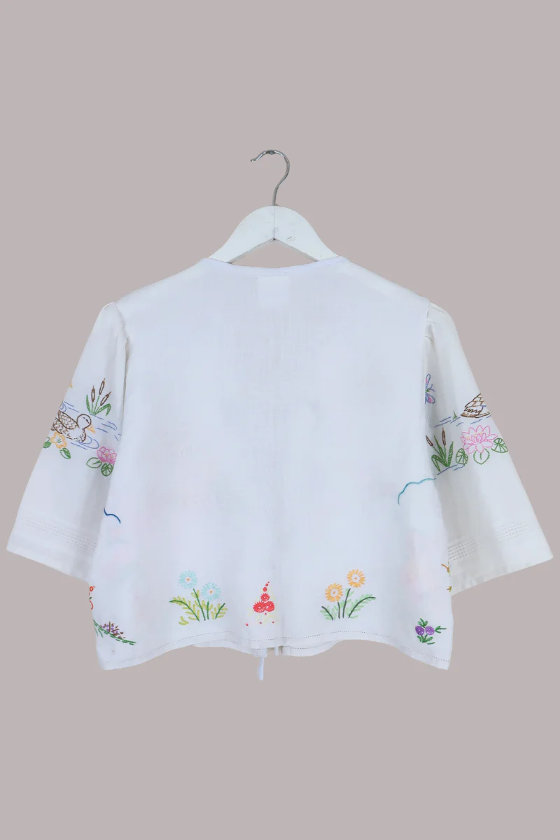 Francesca Vintage Tablecloth Cropped Blouse in Tending To The Garden - Free Size - Image 3