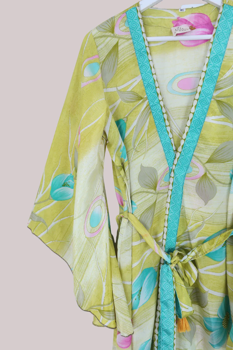 Gemini Kimono in Chartreuse Tulips - Size L/XL - Image 2