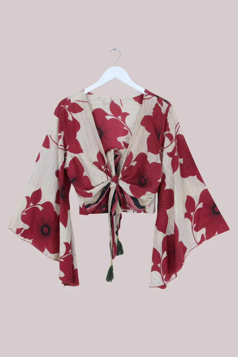 Gemini Recycled Sari Wrap Top in Garden Of Poppies - Size M/L