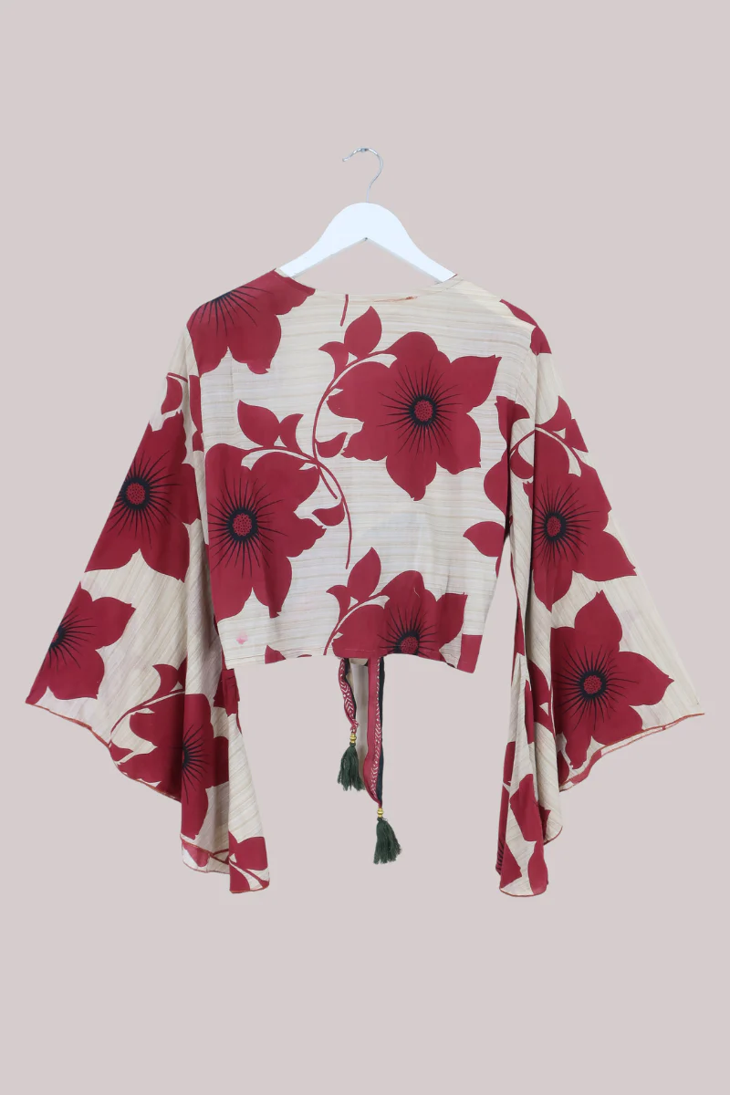 Gemini Recycled Sari Wrap Top in Garden Of Poppies - Size M/L - Image 3
