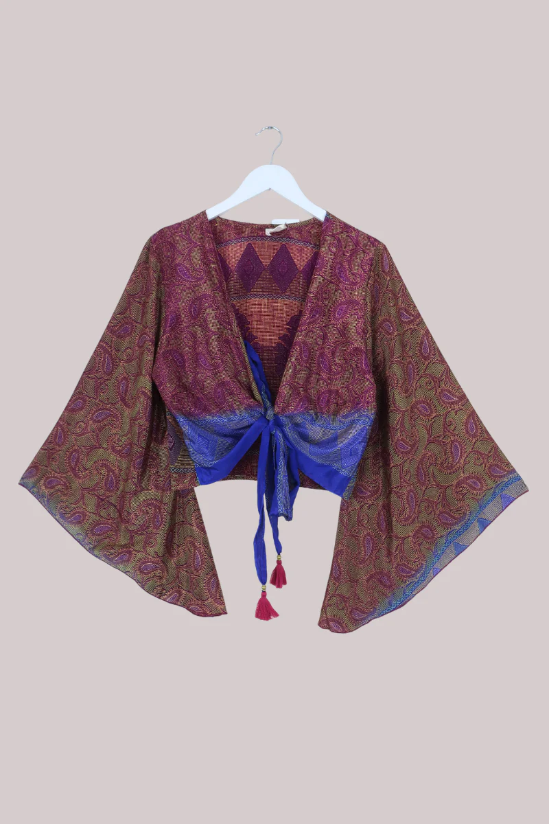 Gemini Recycled Sari Wrap Top in Jewelled Mosaic - Size M/L