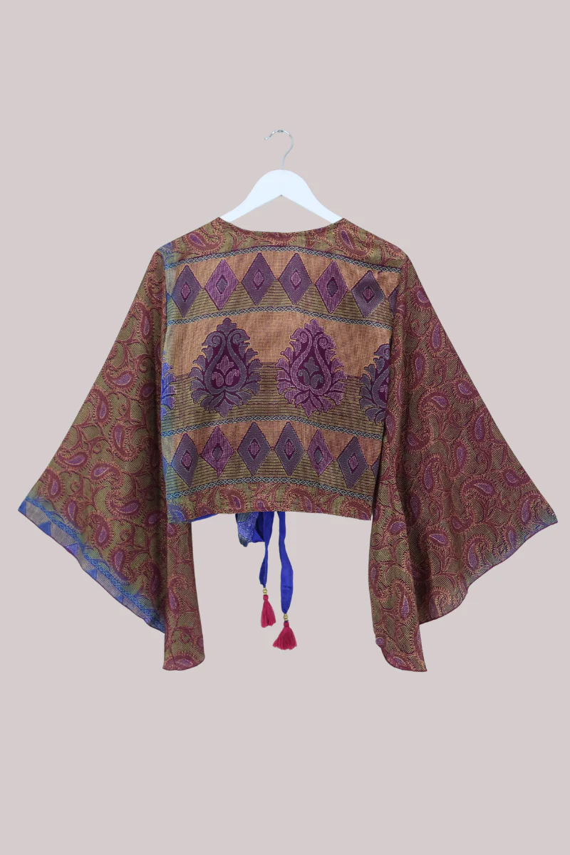 Gemini Recycled Sari Wrap Top in Jewelled Mosaic - Size M/L - Image 3