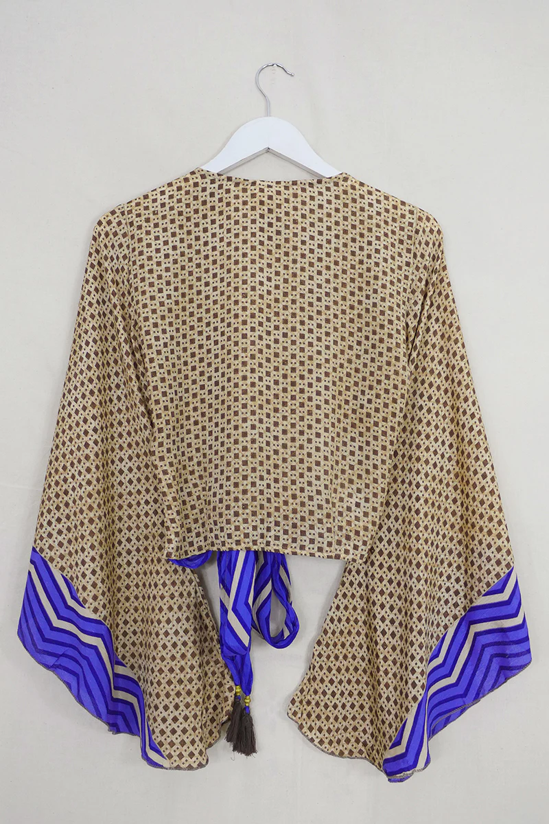 Gemini Wrap Top - Truffle & Chocolate - Vintage Sari - Size XS - Image 3