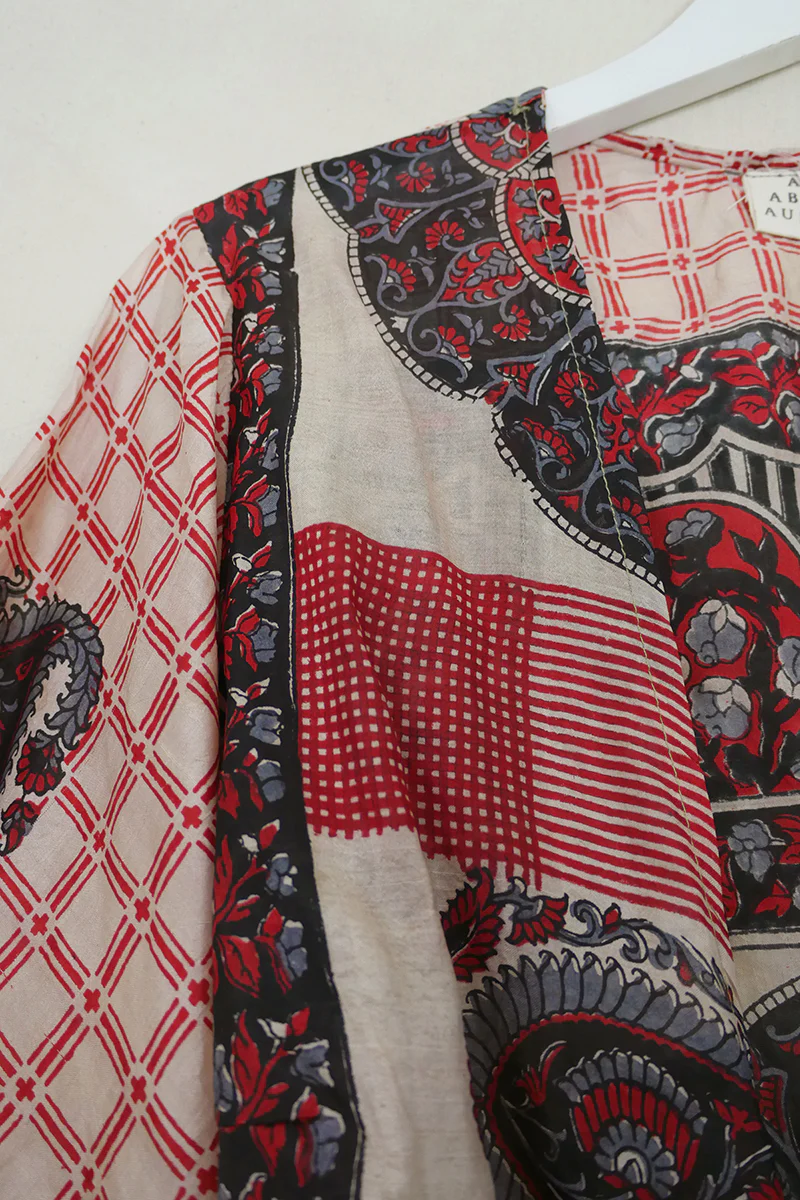 Gemini Wrap Top - Ruby Red & Black Garden Gates - Vintage Silk - Size S/M - Image 4