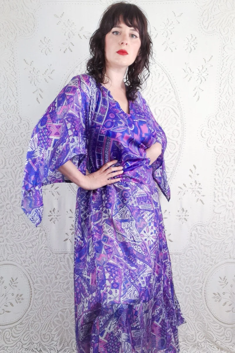 Goddess Dress - Amethyst Stained Glass Effect - Vintage Pure Silk - XS - M/L - Image 2