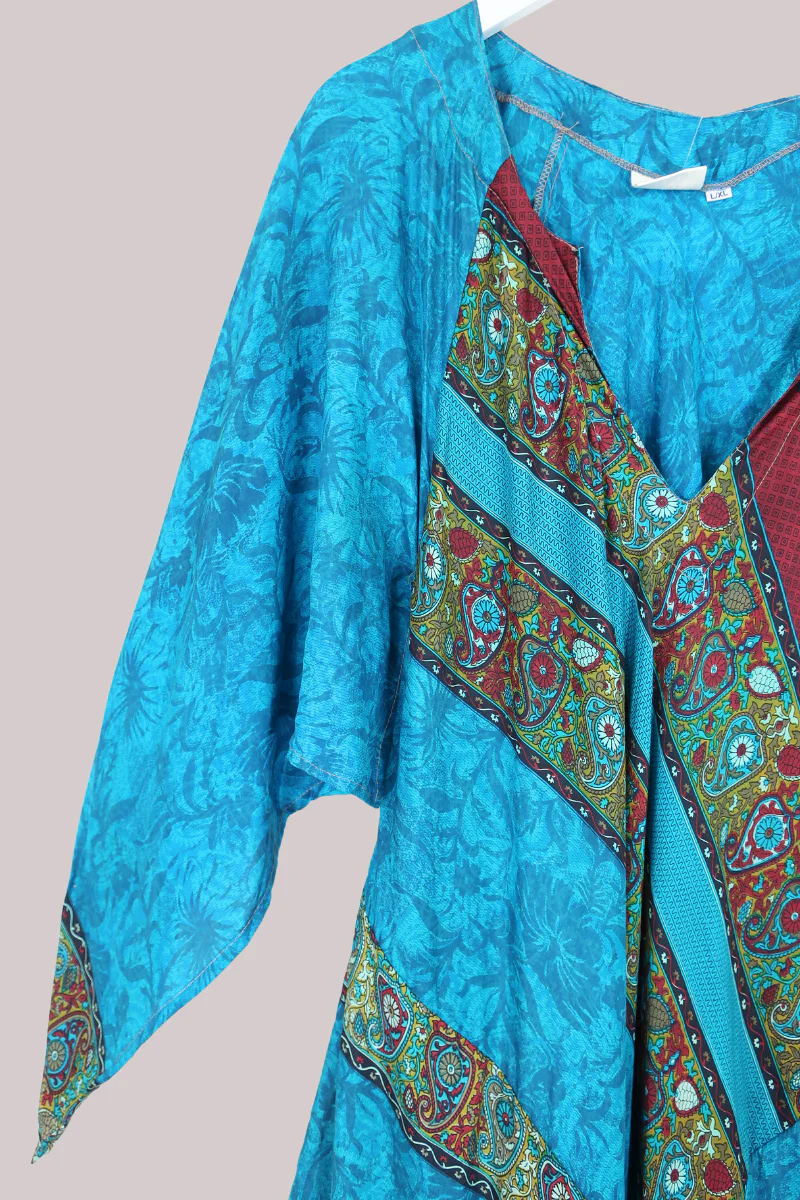 Goddess Pure Silk Dress - Aquamarine Pool Tiles - Size L - Image 2