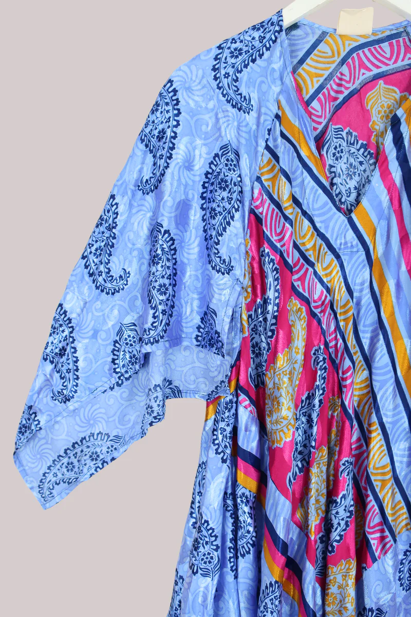 Goddess Vintage Sari Dress - Cerulean Magenta Paisley - Size XL/XXL - Image 2