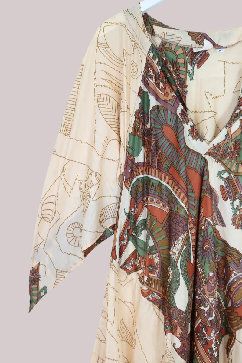 Goddess Pure Silk Dress - Champagne Line Art - Size L - Image 2