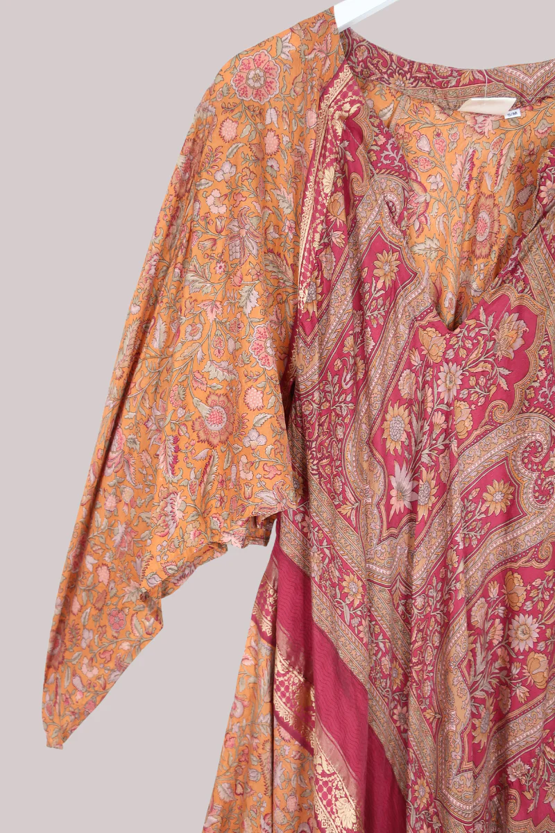 Goddess Pure Silk Dress - Copper & Ruby Print - Size M/L - Image 2