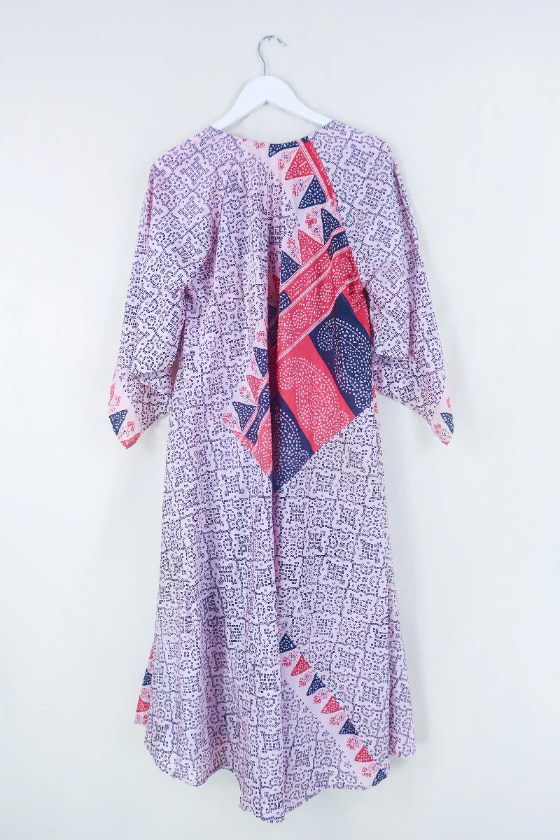 Goddess Dress - Strawberries and Cream Speckle Mandala - Indian Pure Silk Sari - Free Size - Image 3
