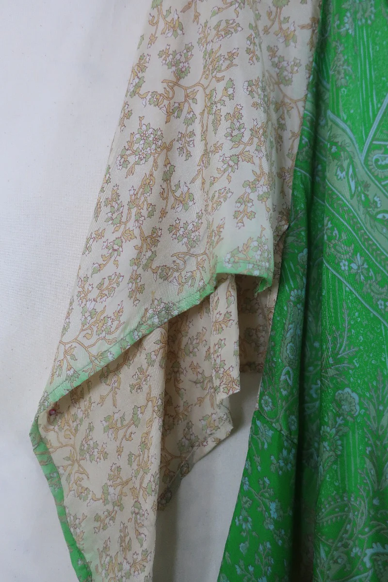 Goddess Dress - Parakeet and Taupe Cornucopia - Indian Pure Silk Sari - Free Size - Image 6