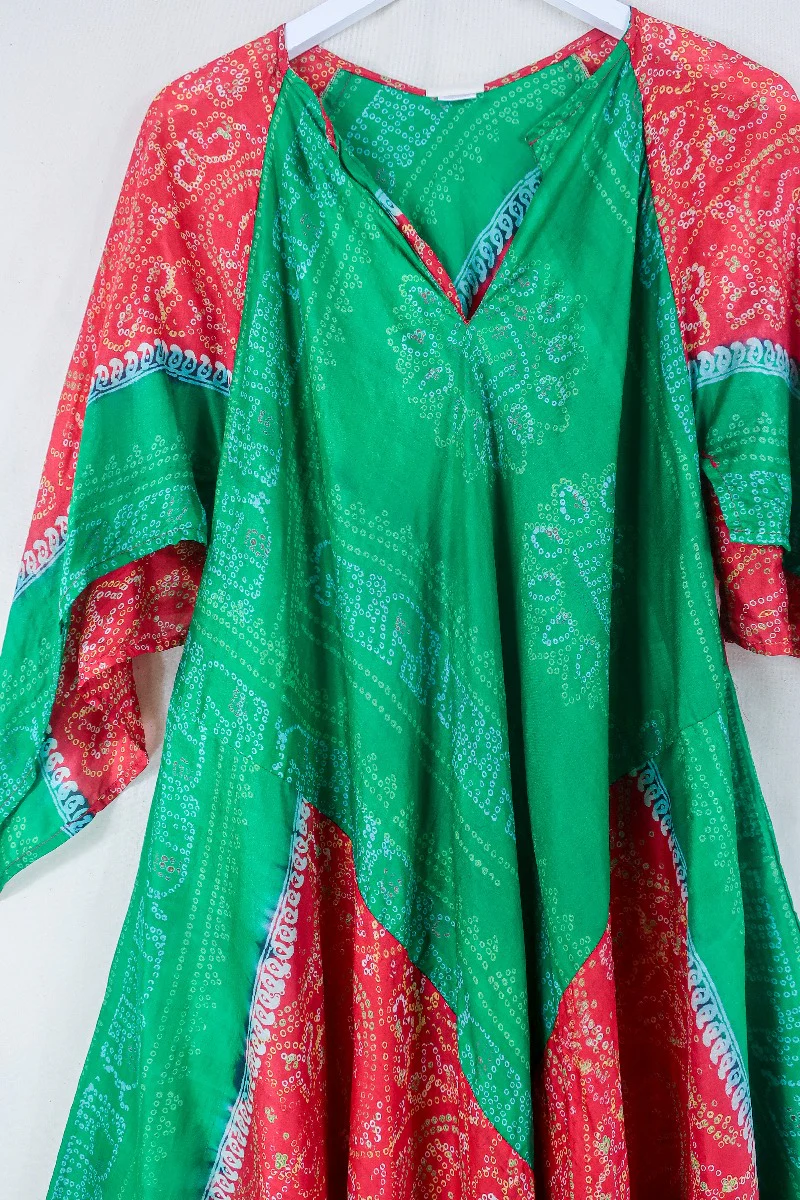 Goddess Dress - Crimson and Parakeet Ink paisley - Indian Pure Silk Sari - Free Size - Image 2