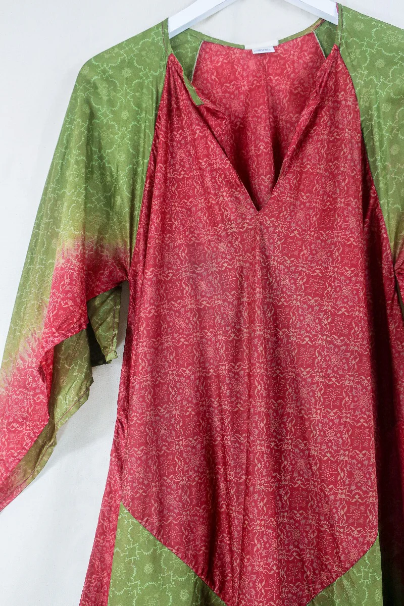 Goddess Dress - Olive and Saffron Mandala - Indian Pure Silk Sari - Free Size - Image 2