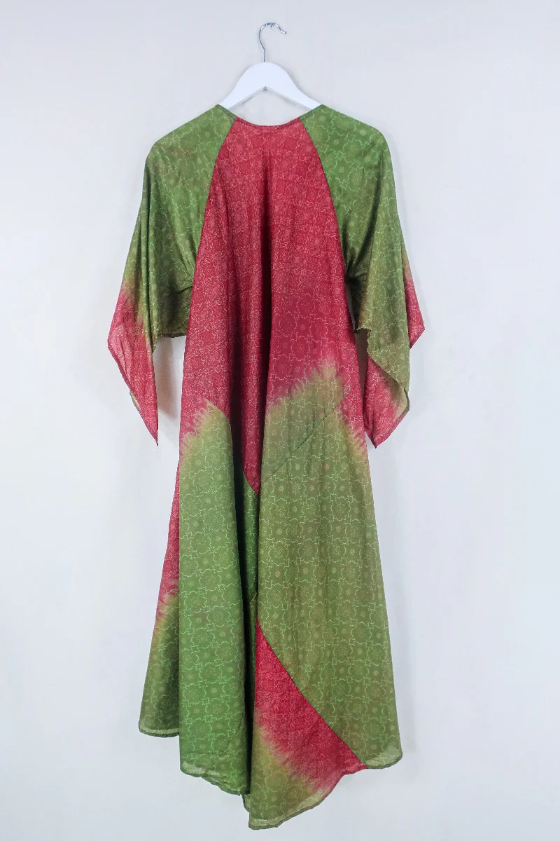 Goddess Dress - Olive and Saffron Mandala - Indian Pure Silk Sari - Free Size - Image 3